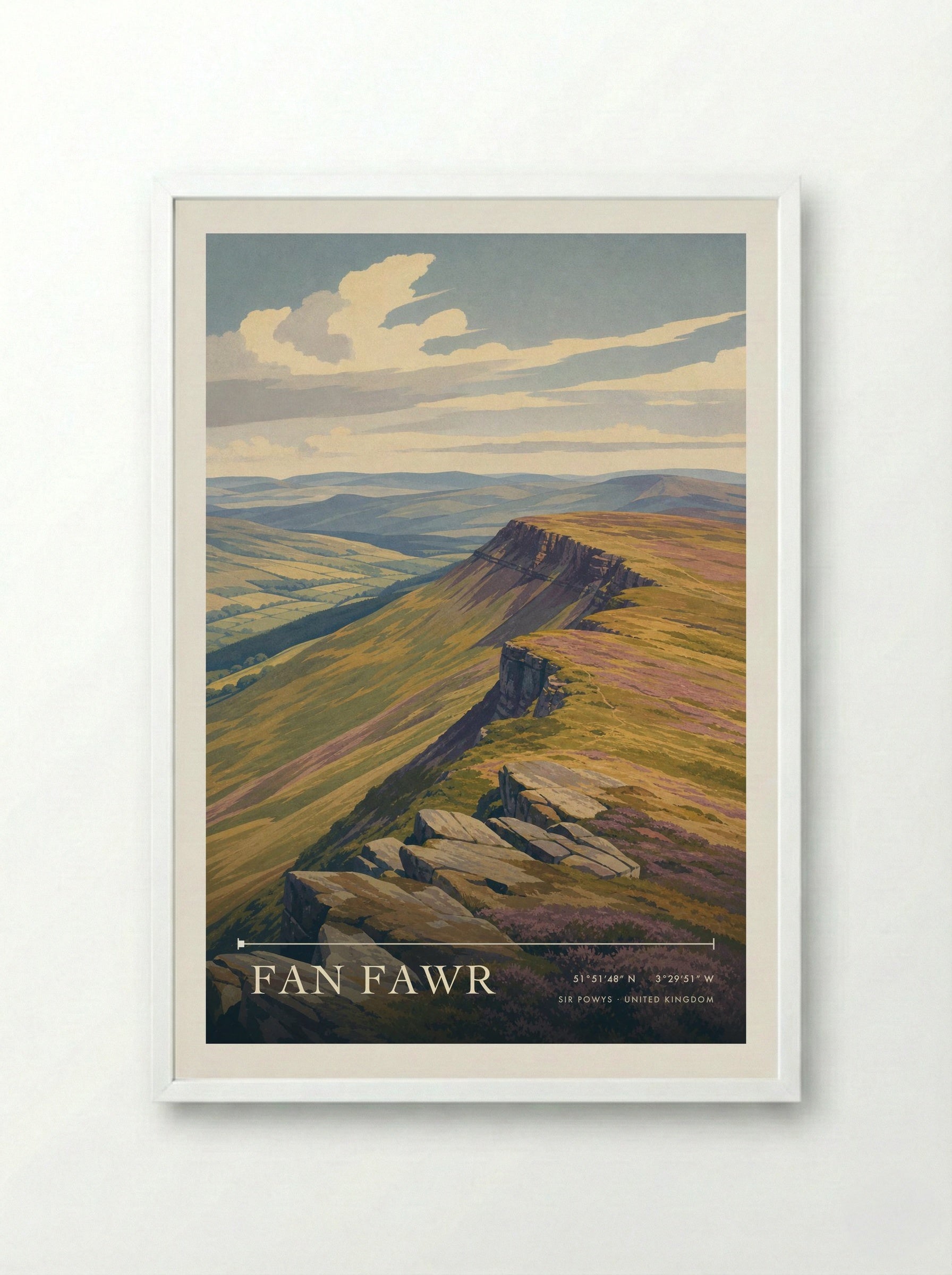 Fan Fawr Sir Powys United Kingdom Travel Poster - Framed Print White