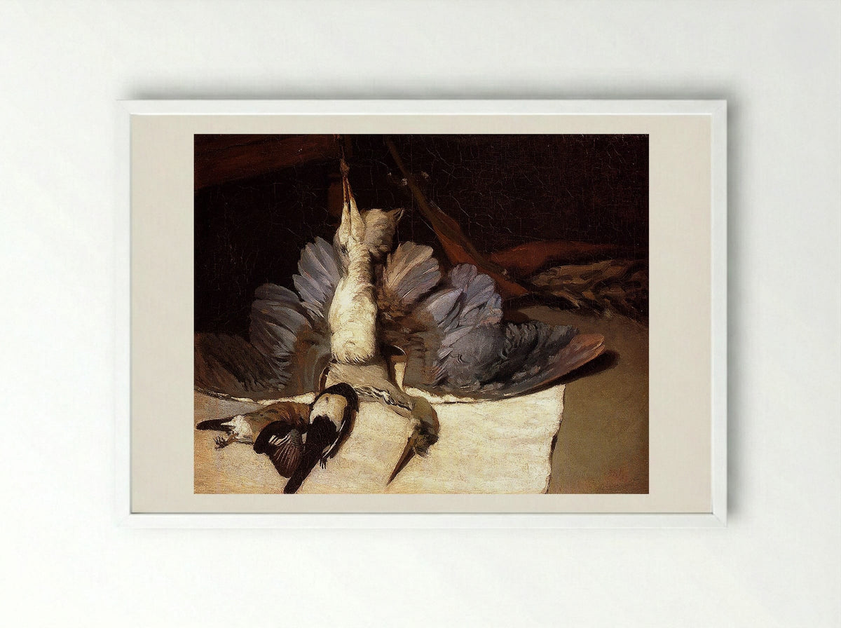 Still Life with Heron and Other Birds - Jean-Baptiste Oudry - Framed Print White