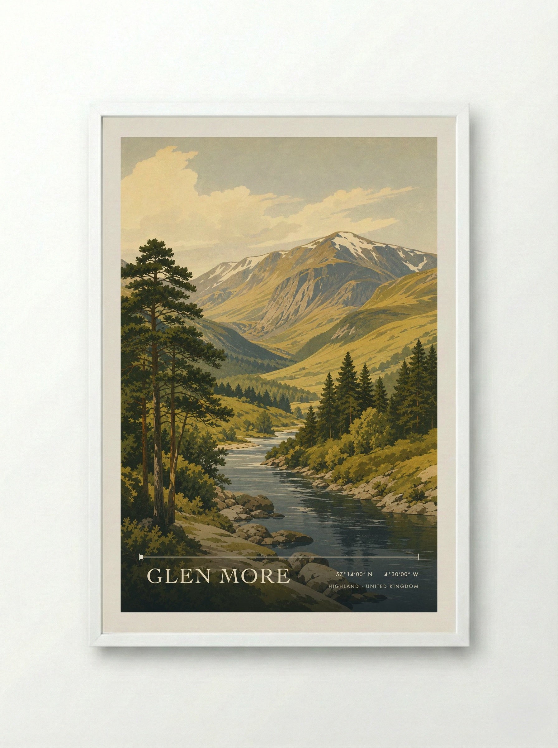 Glen More Highland United Kingdom Travel Poster - Framed Print White