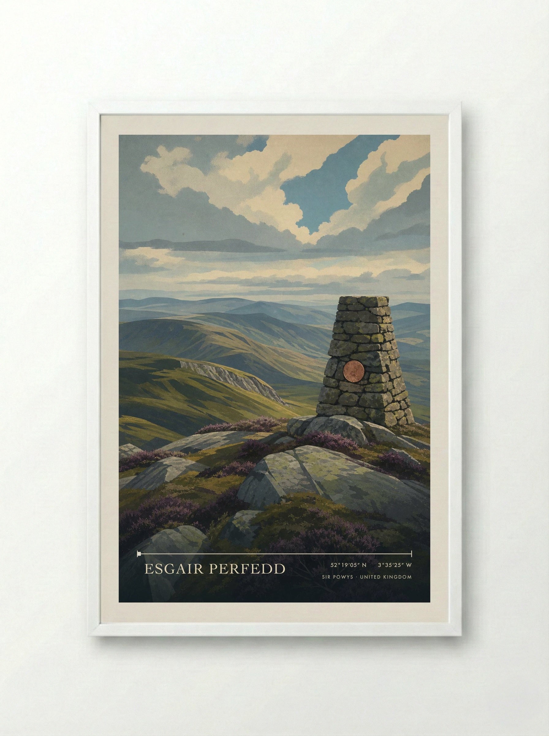 Esgair Perfedd Sir Powys United Kingdom Travel Poster - Framed Print White