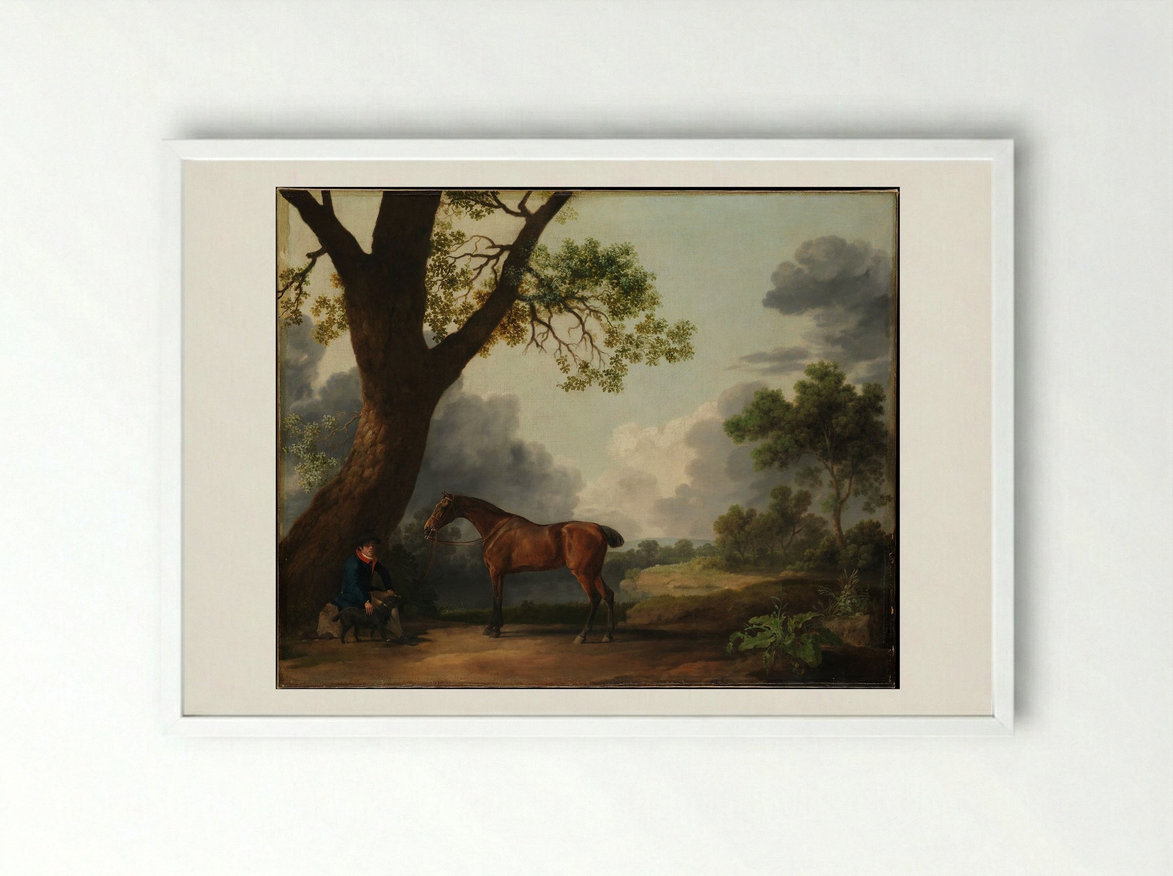 The Third Duke of Dorset's Hunter with a Groom and a Dog - George Stubbs - Framed Print White