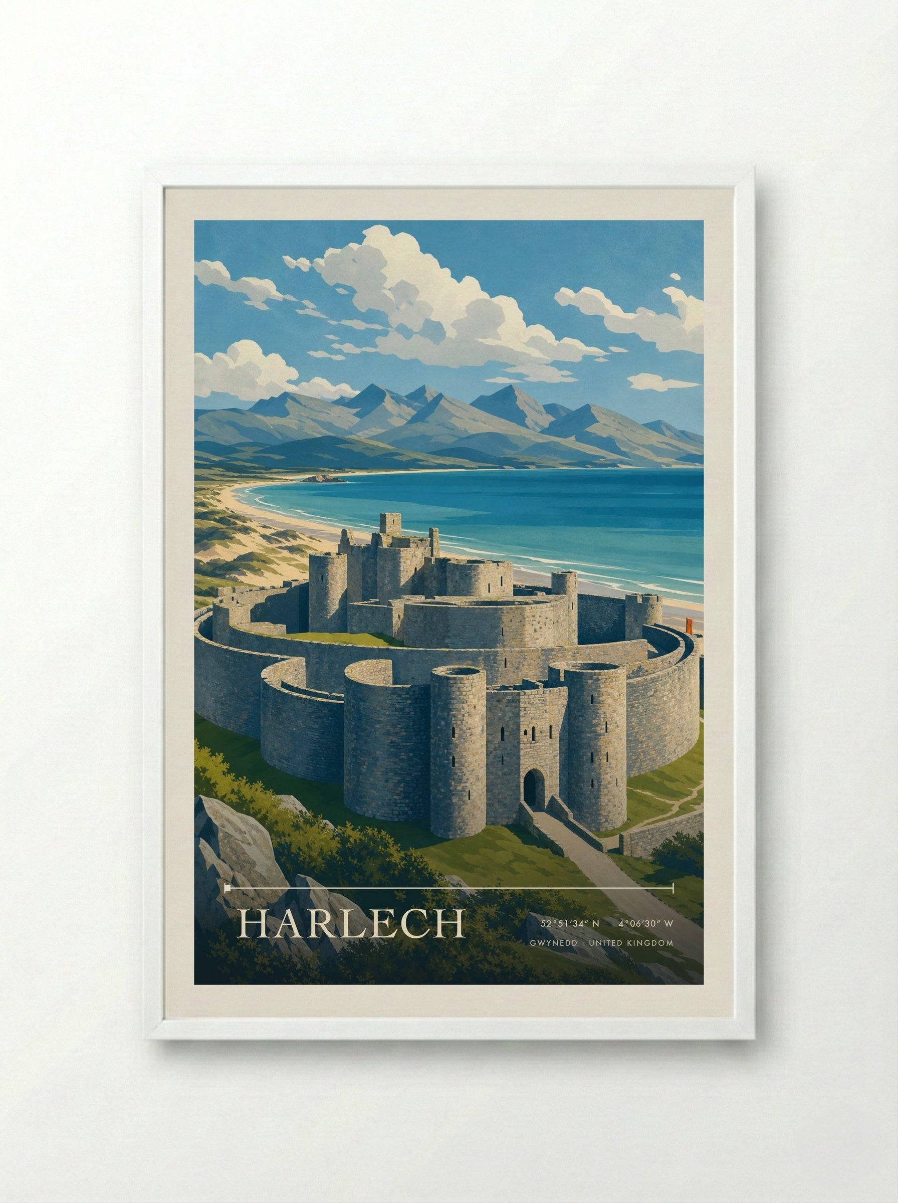 Harlech Gwynedd United Kingdom Travel Poster - Framed Print White