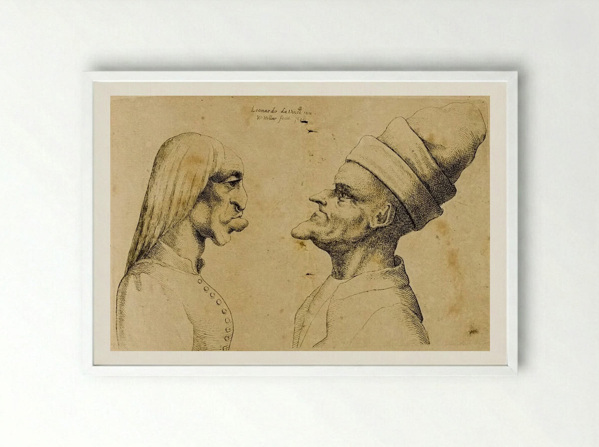 Two Deformed Heads Facing Each Other - Wenceslaus Hollar - Framed Print White
