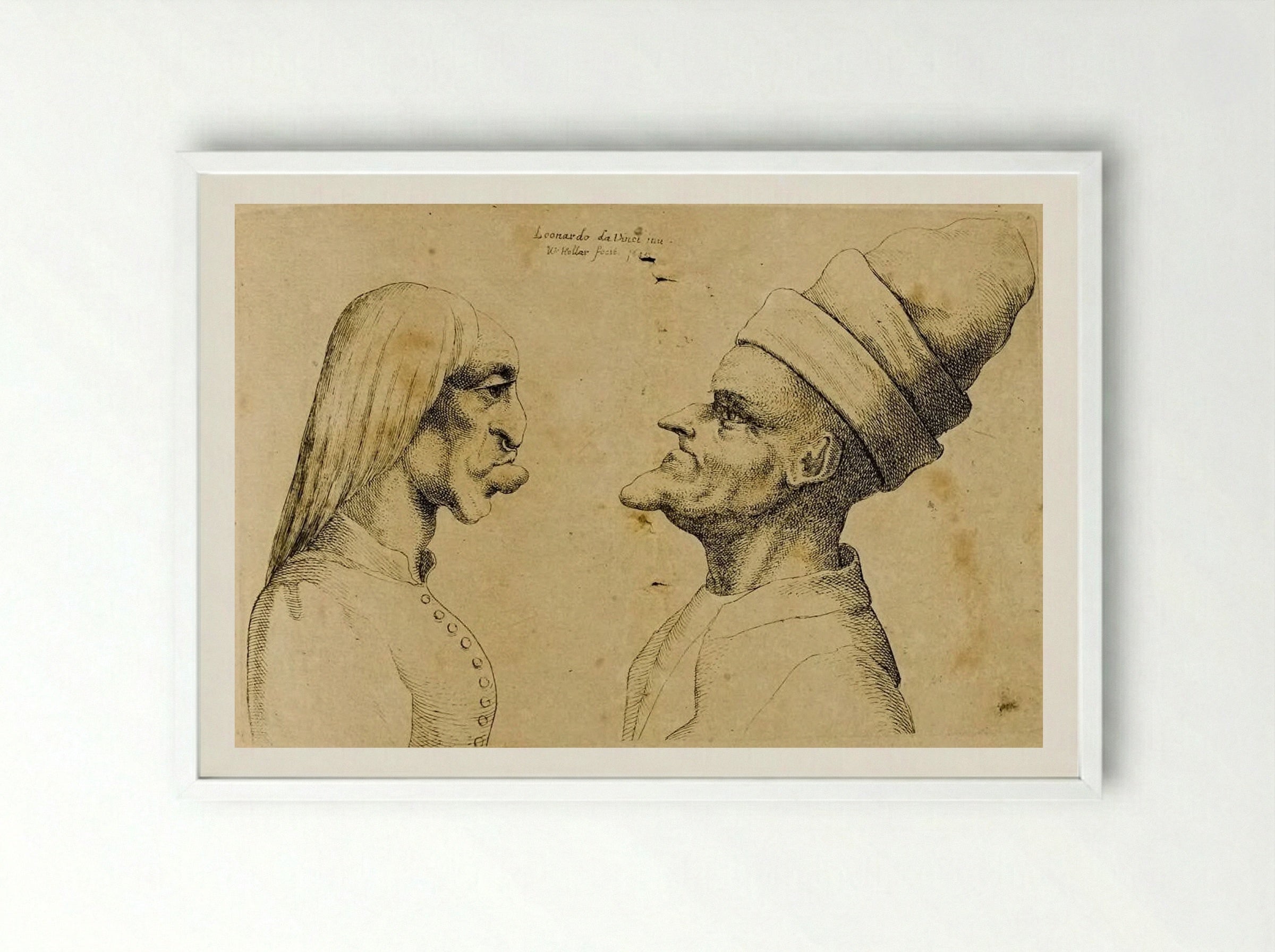 Two Deformed Heads Facing Each Other - Wenceslaus Hollar - Framed Print White