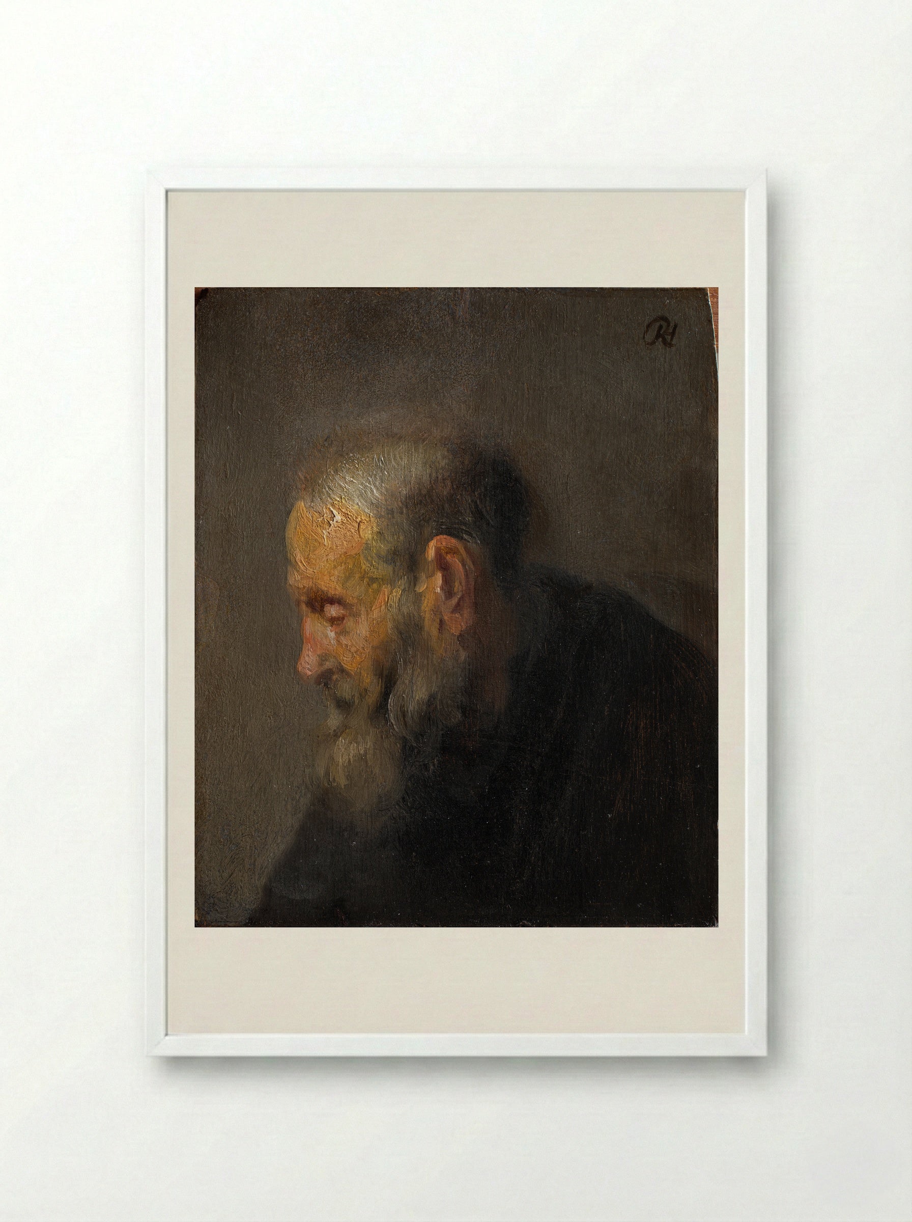 Study Head of an Old Man - Rembrandt van Rijn - Framed Print White