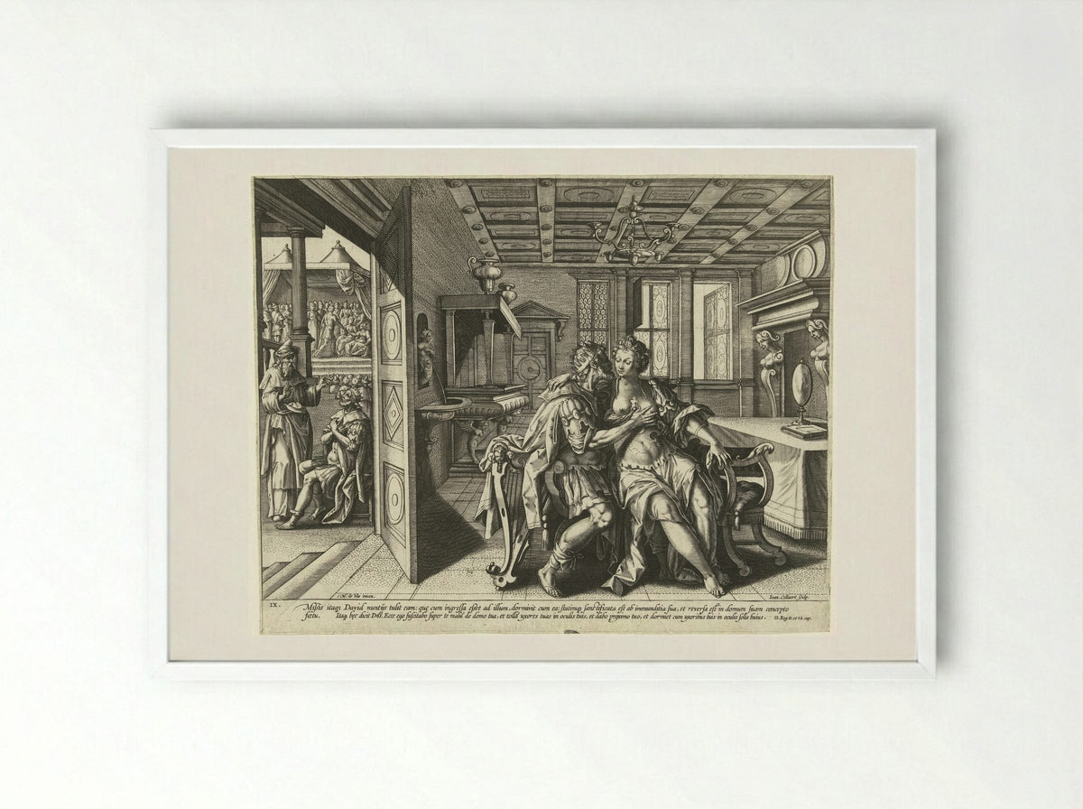 David and Bathsheba: The Ninth Commandment - Philips Galle - Framed Print White