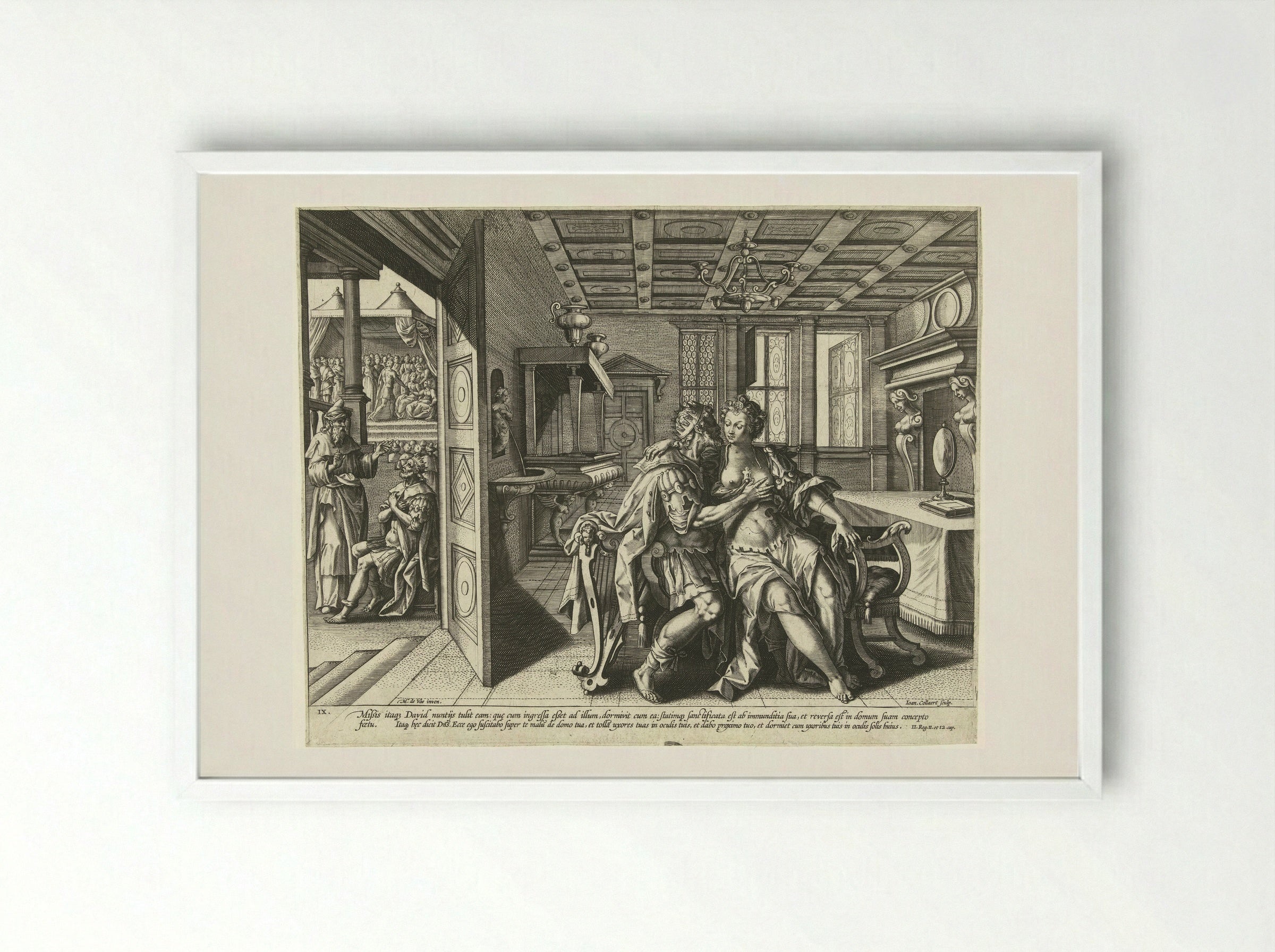 David and Bathsheba: The Ninth Commandment - Philips Galle - Framed Print White