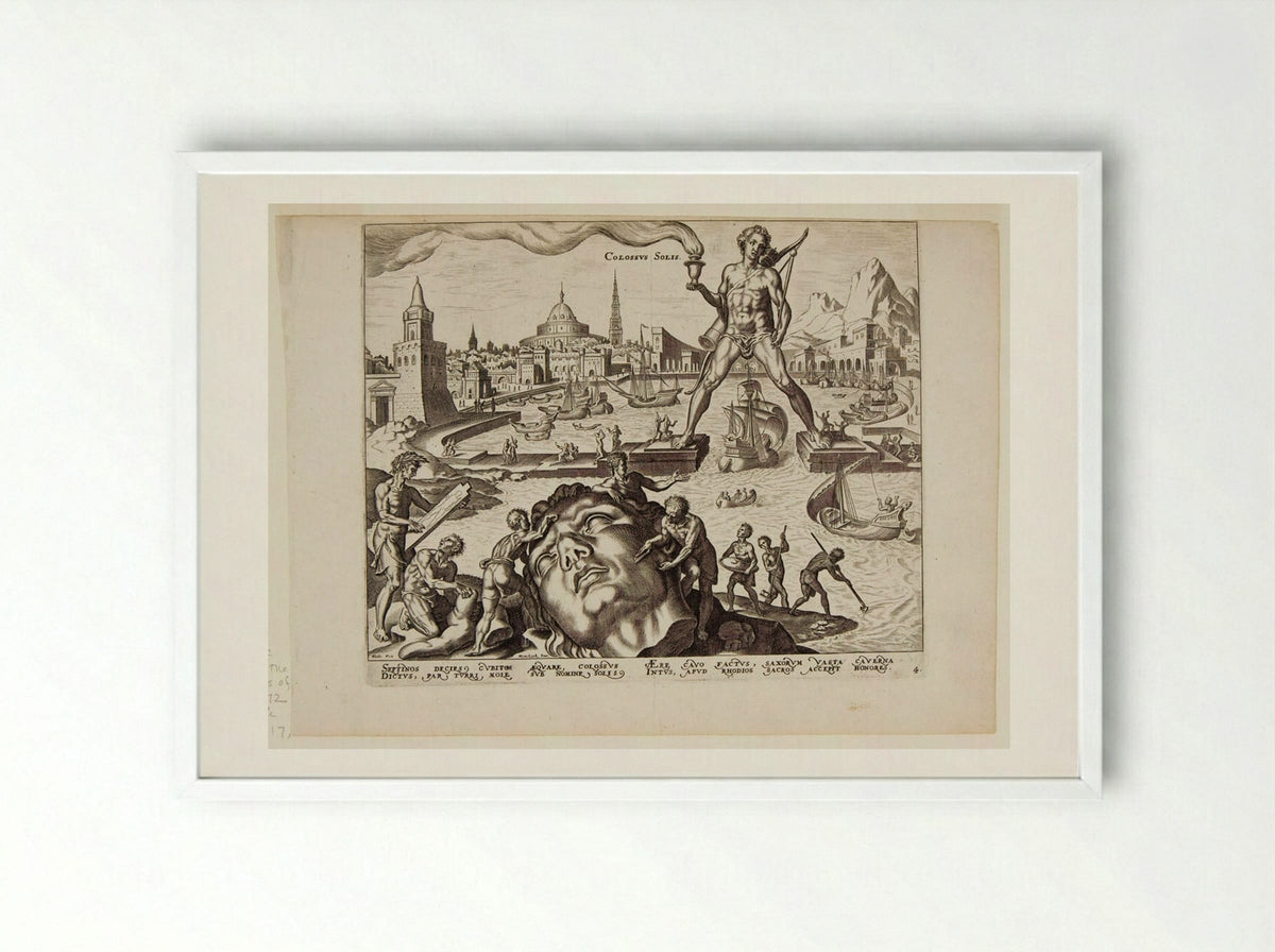The Colossus of Rhodes - Philips Galle - Framed Print White