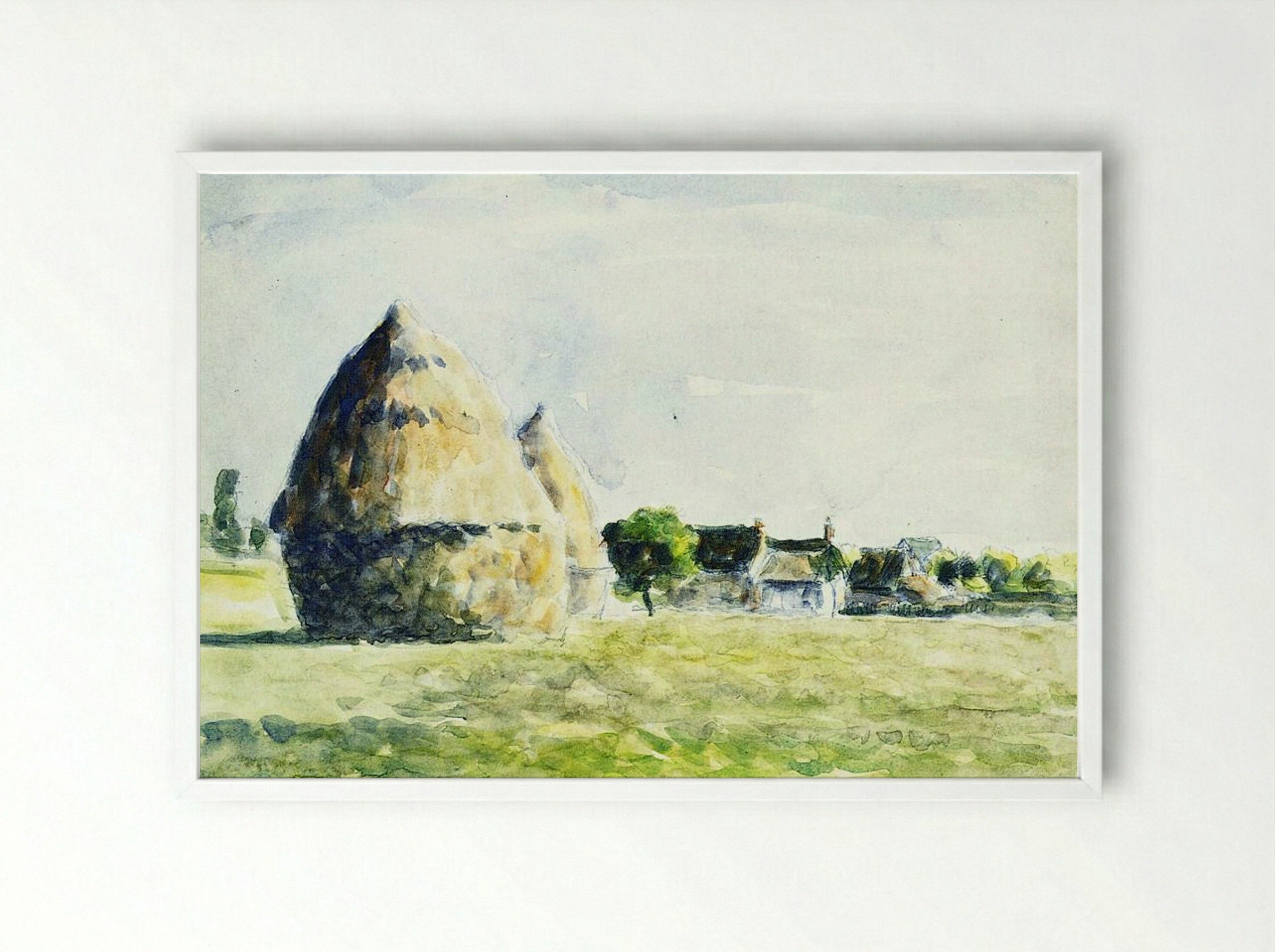 Haystacks, Eragny - Camille Pissarro - Framed Print White