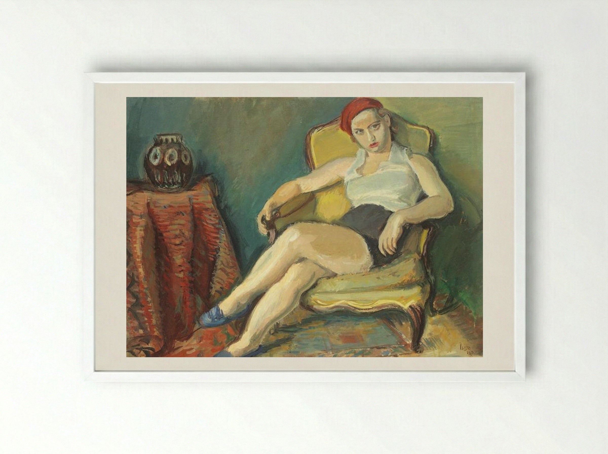 Woman in Yellow Chair - Iosif Iser - Framed Print White