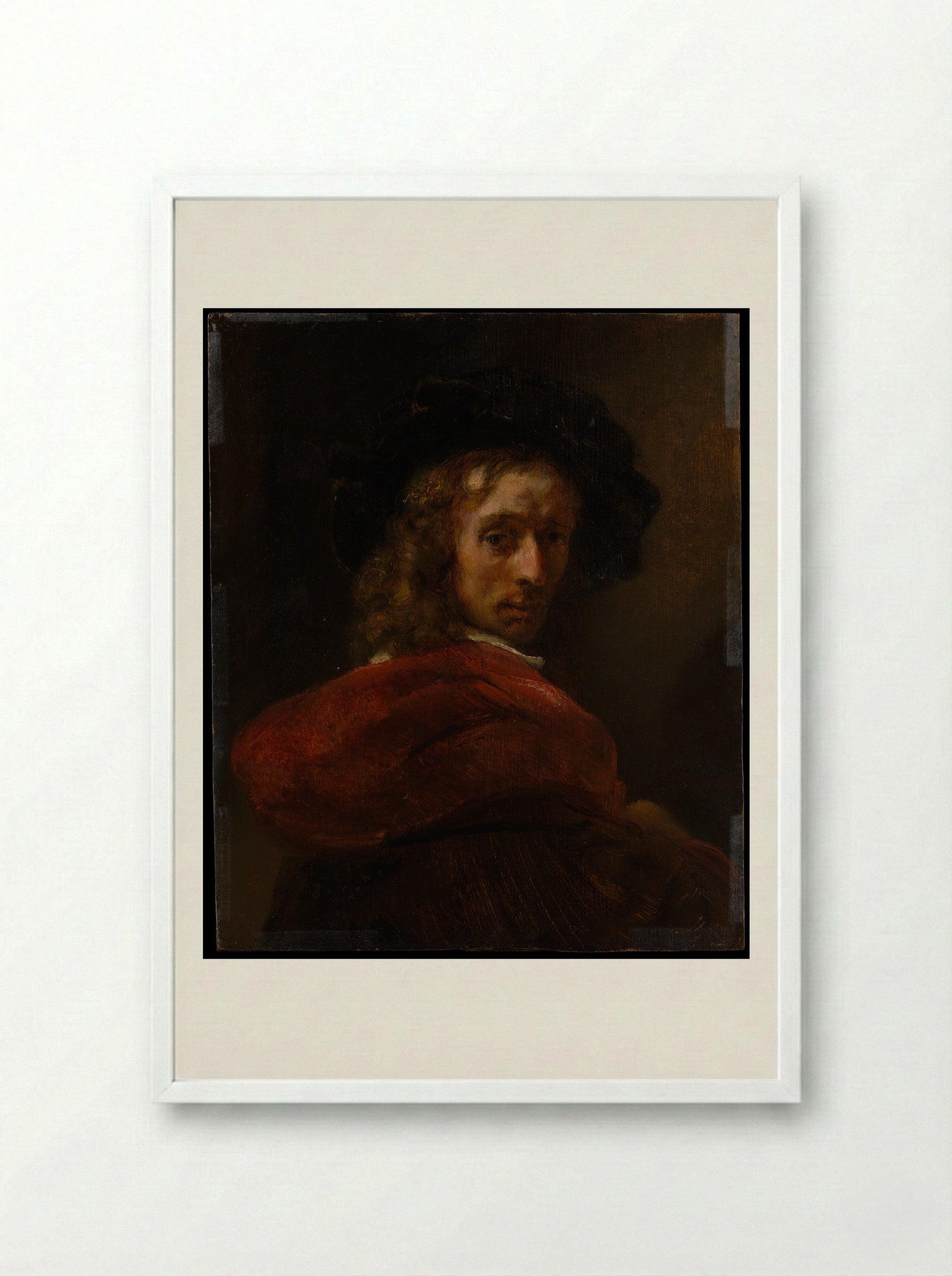 Man in a Red Cloak - Rembrandt van Rijn - Framed Print White