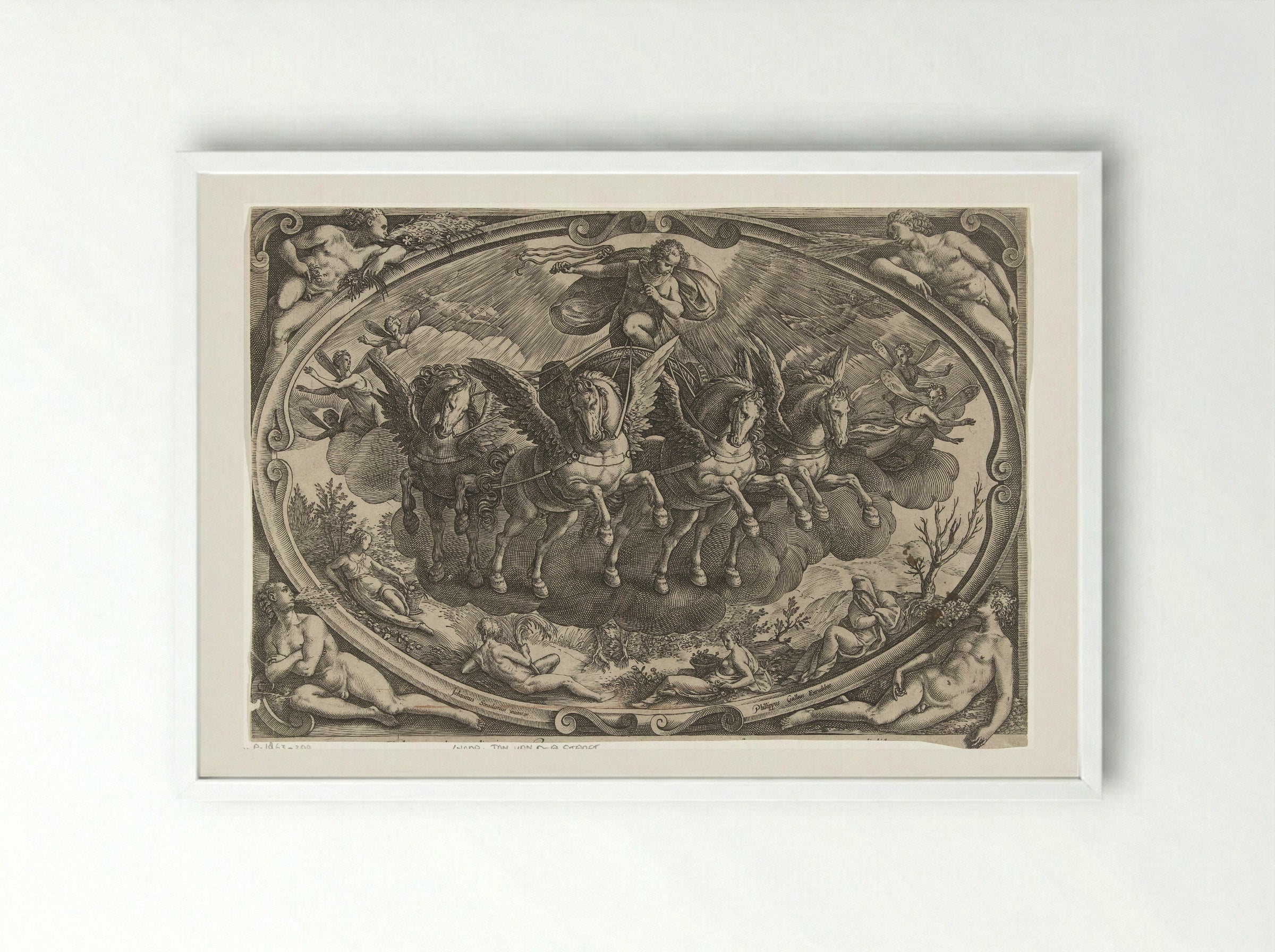 Apollo in the Sun Chariot - Philips Galle - Framed Print White