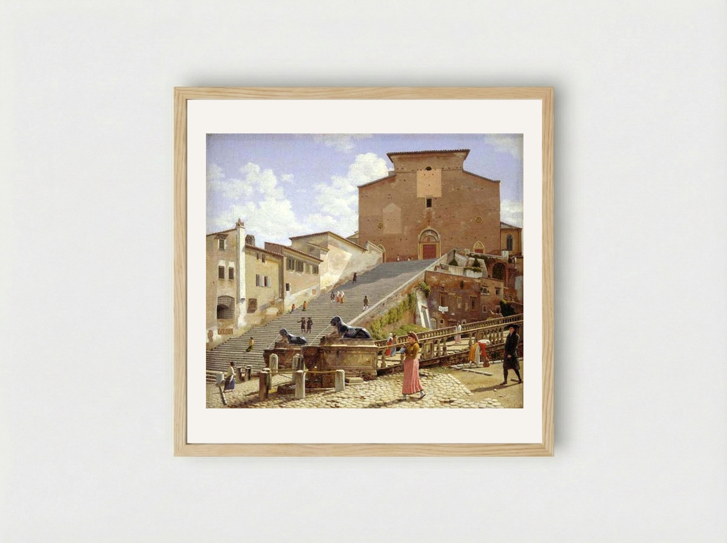 The Marble Staircase Leading to Santa Maria in Aracoeli, Rome - Christoffer Wilhelm Eckersberg - Framed Print Wood