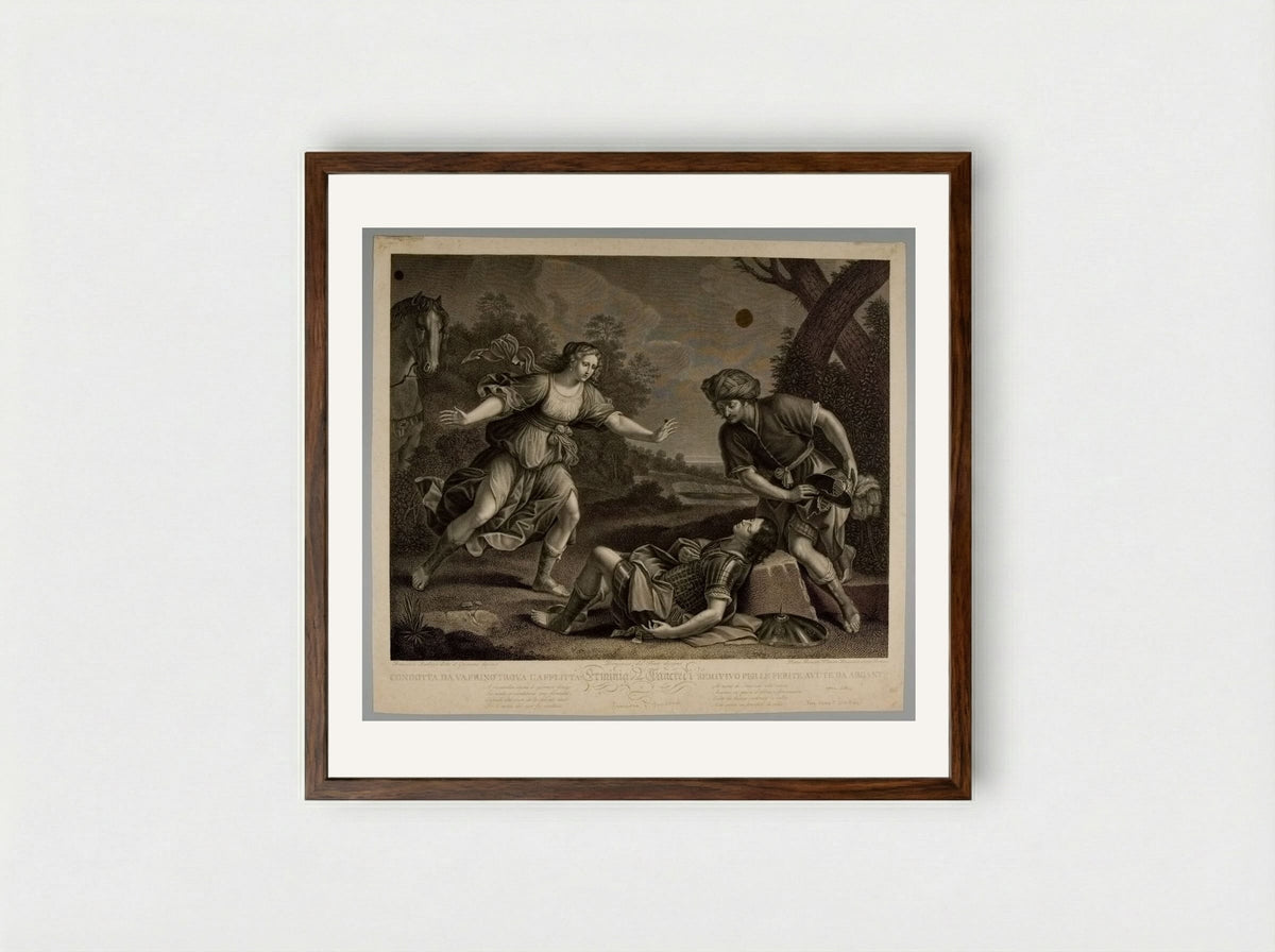 Tancred and Erminia - Pietro Bonato - Framed Print Dark Wood