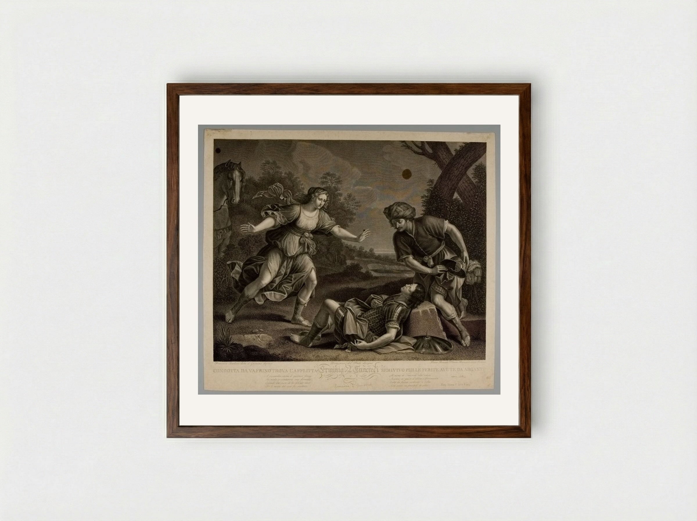 Tancred and Erminia - Pietro Bonato - Framed Print Dark Wood