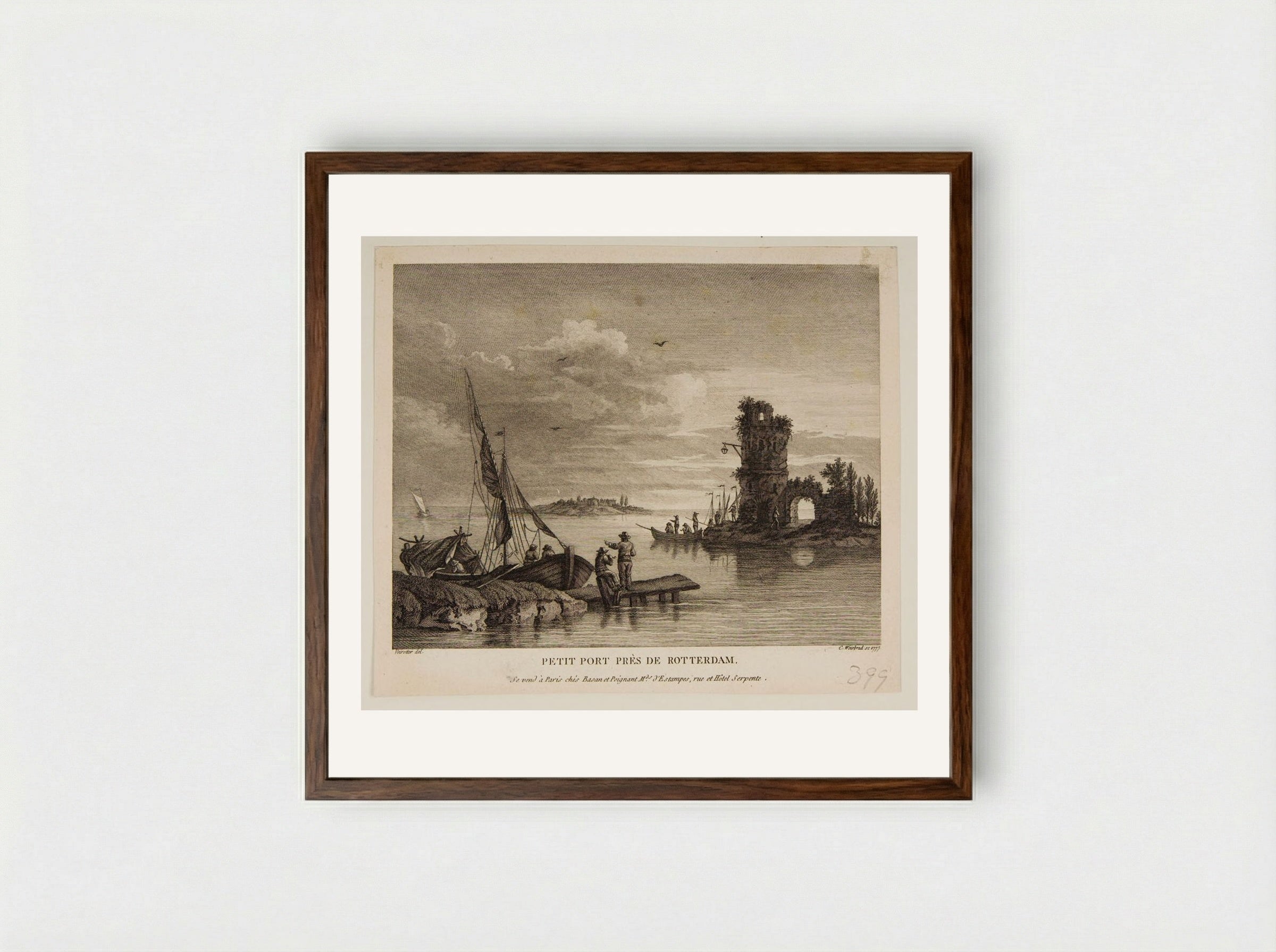 Small Port Near Rotterdam - Carl Wilhelm Weisbrod - Framed Print Dark Wood