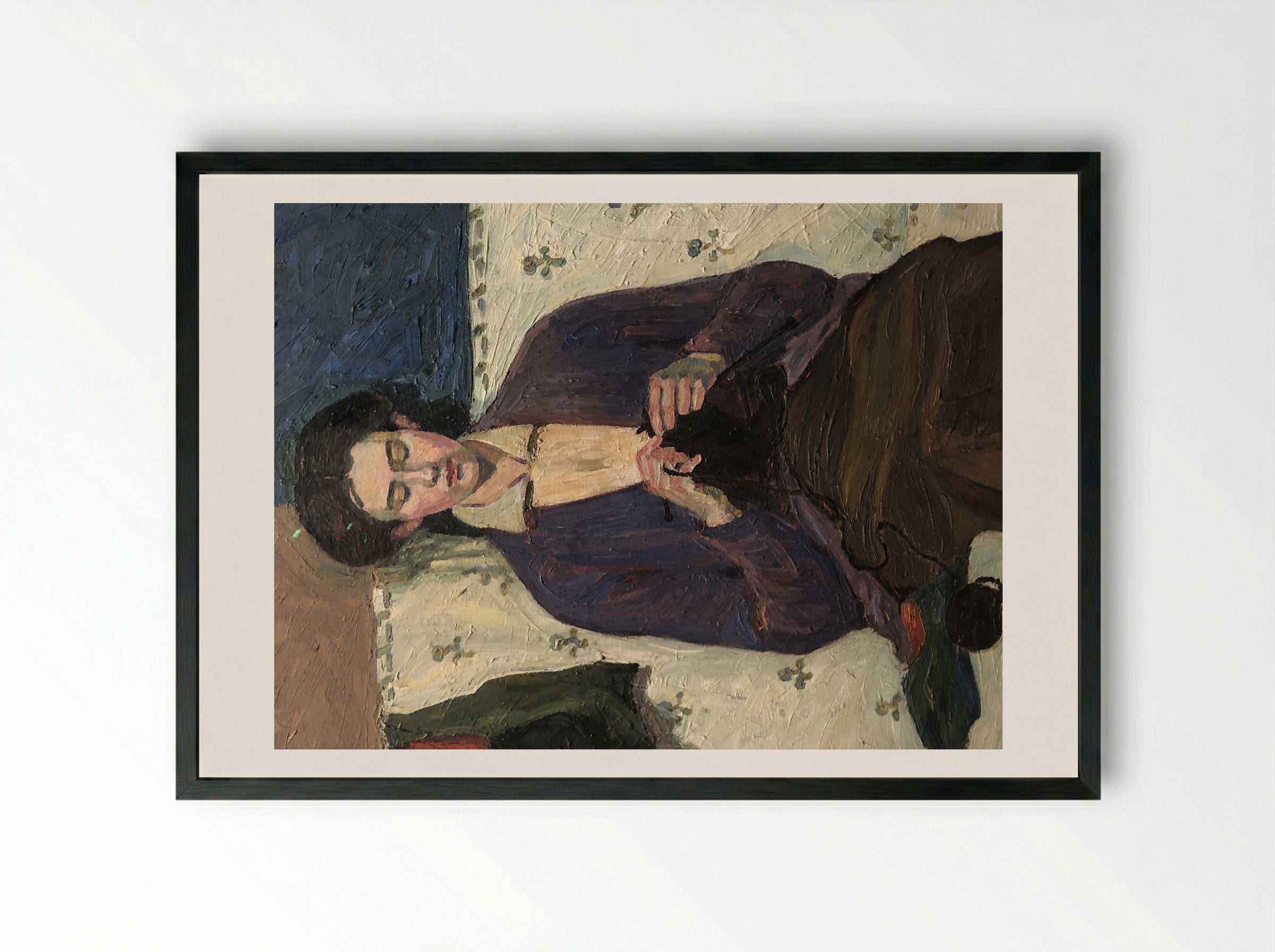 The Sock Knitter - Grace Cossington Smith - Framed Print Black