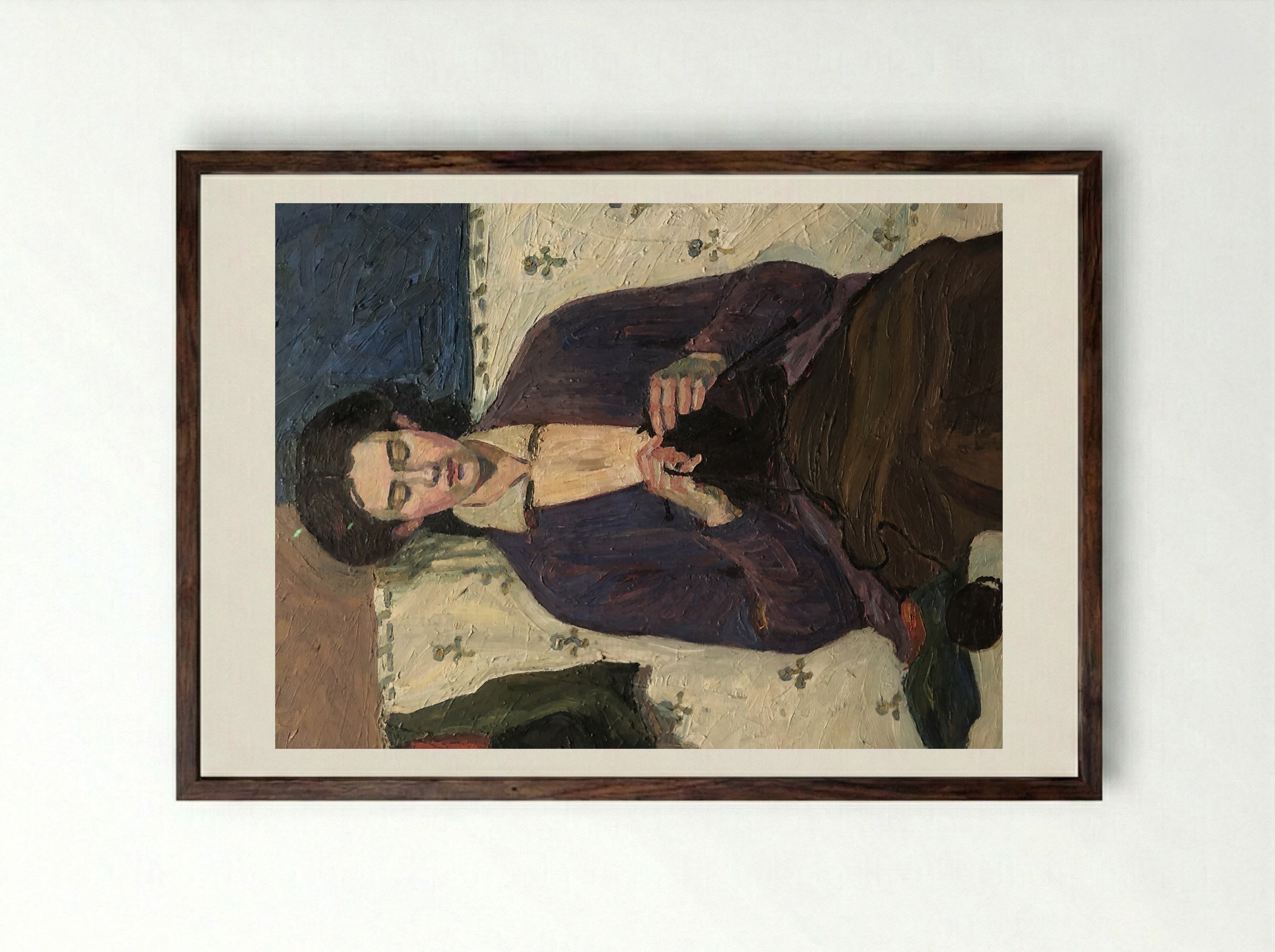 The Sock Knitter - Grace Cossington Smith - Framed Print Dark Wood