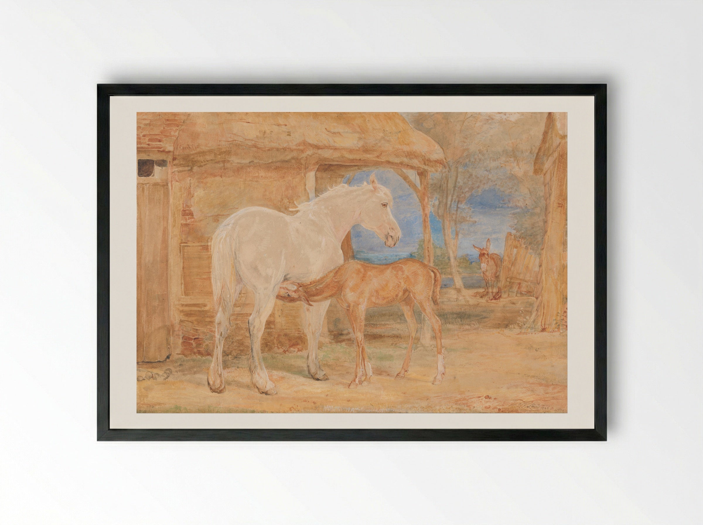 Mare and Foal - John Frederick Lewis - Framed Print Black
