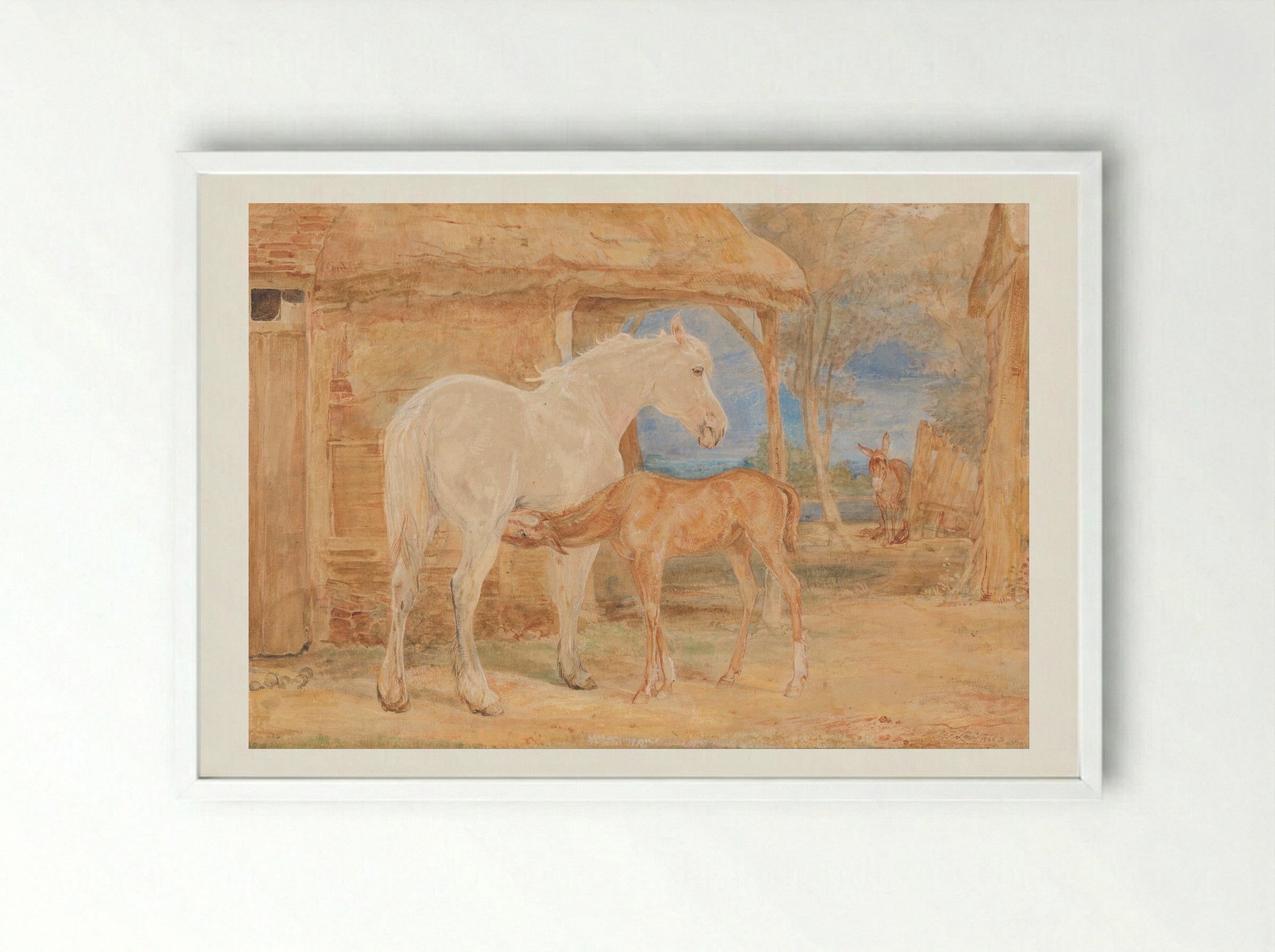 Mare and Foal - John Frederick Lewis - Framed Print White