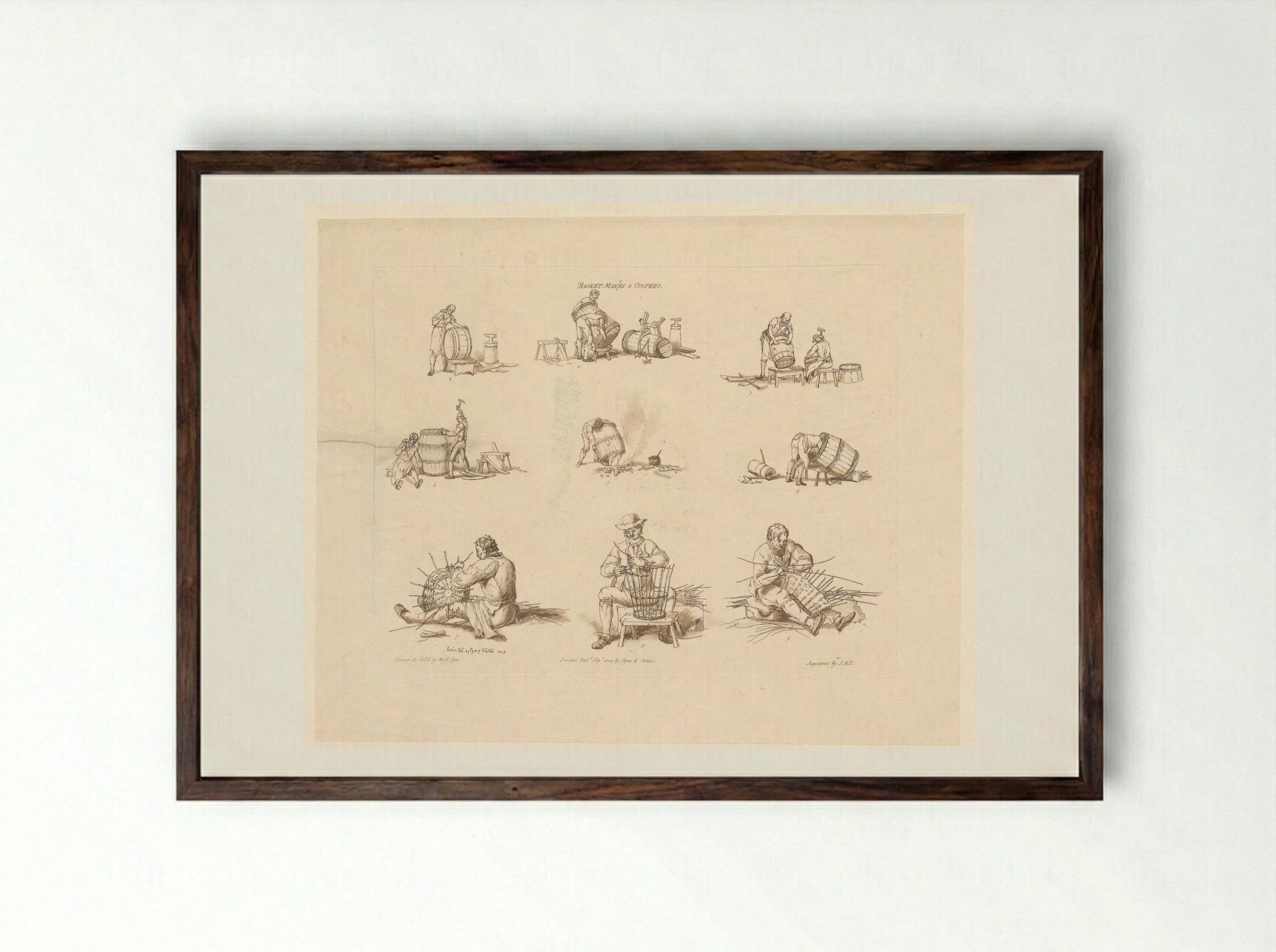 Basket Makers and Coopers - John Hill - Framed Print Dark Wood