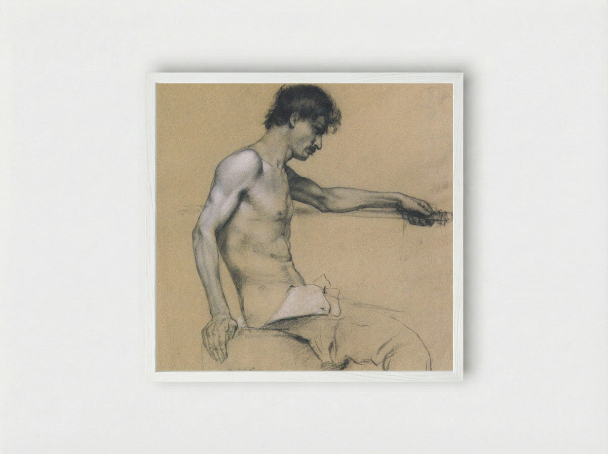 Male Nude Study - Koloman Moser - Framed Print White