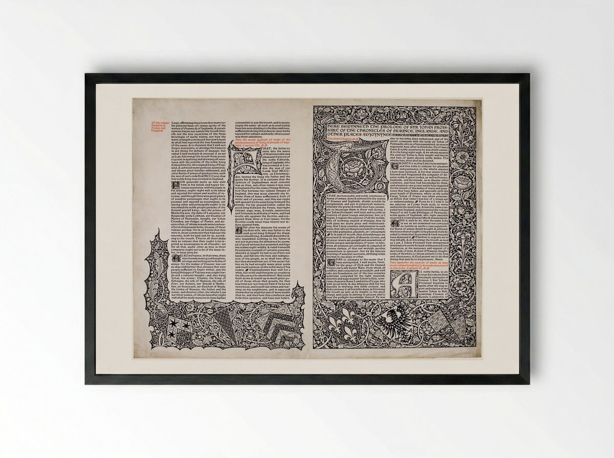 Leaf of a Projected Edition of Froissart - William Morris - Framed Print Black