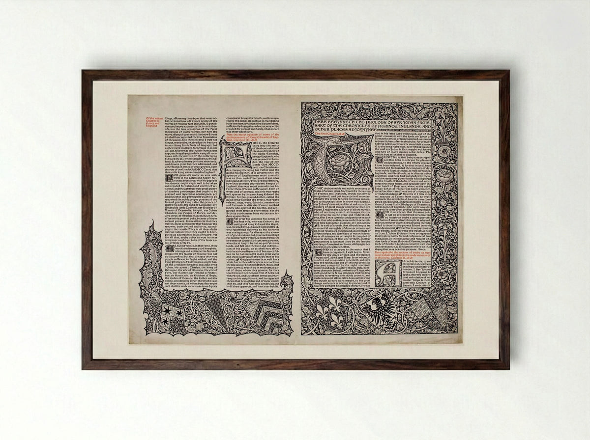 Leaf of a Projected Edition of Froissart - William Morris - Framed Print Dark Wood
