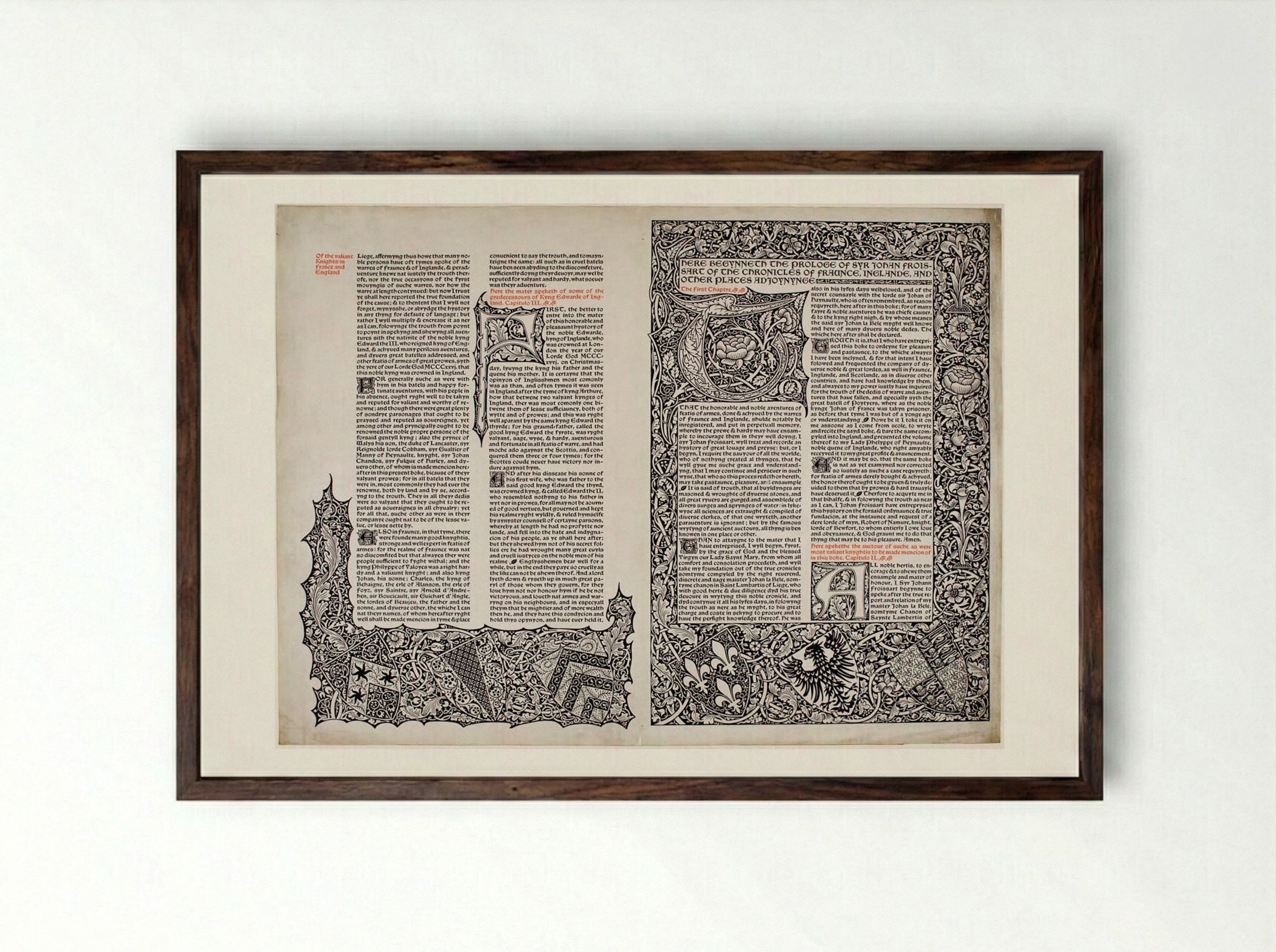 Leaf of a Projected Edition of Froissart - William Morris - Framed Print Dark Wood