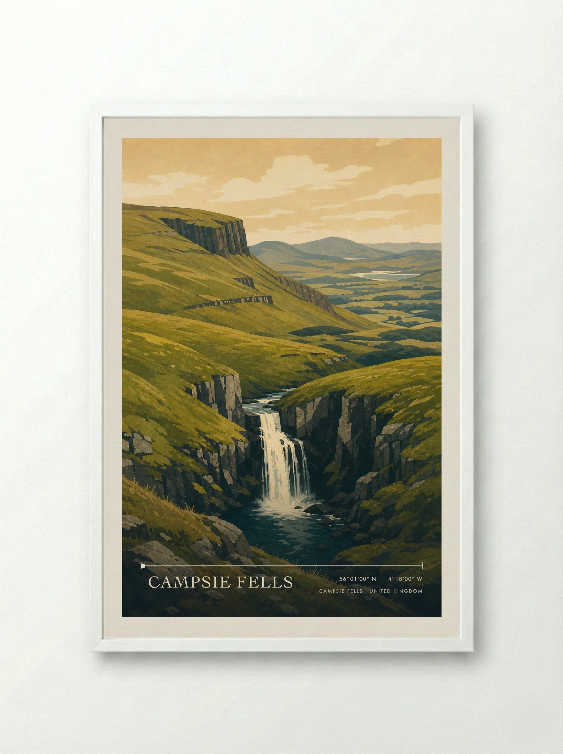 Campsie Fells United Kingdom Travel Poster - Framed Print White