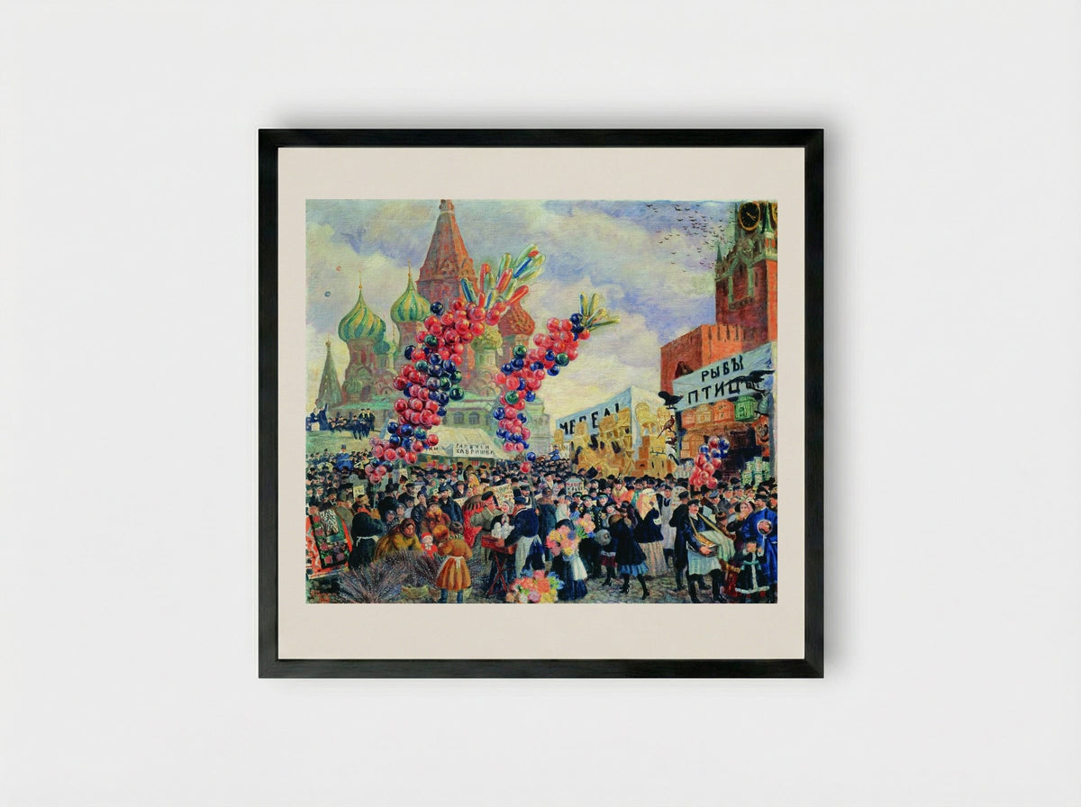 Palm Market with Spassky Gate - Boris Kustodiev - Framed Print Black
