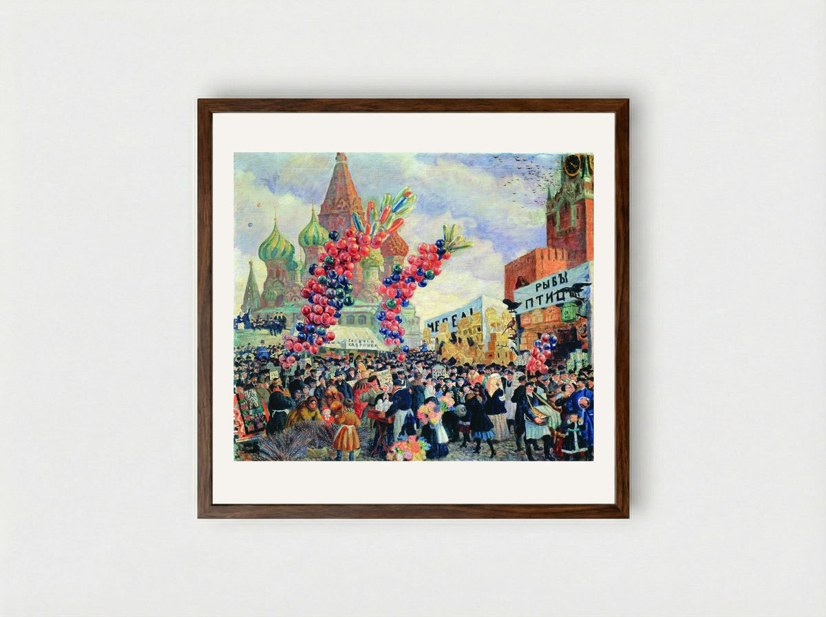 Palm Market with Spassky Gate - Boris Kustodiev - Framed Print Dark Wood