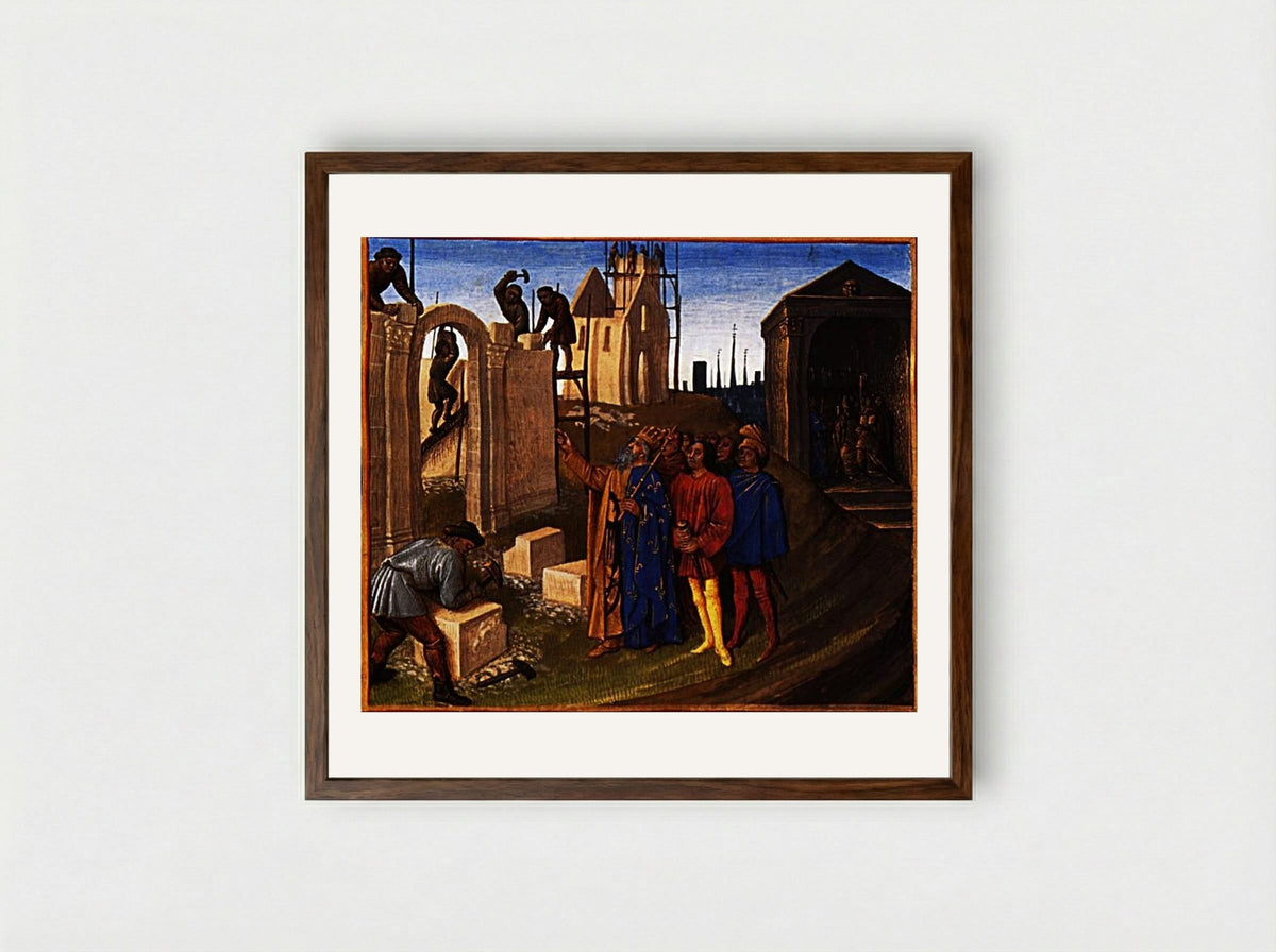 Charlemagne as a Builder - Jean Fouquet - Framed Print Dark Wood