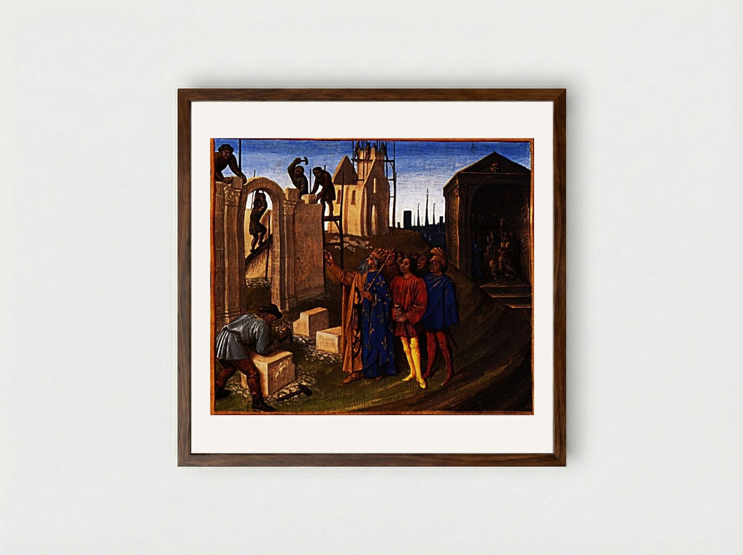 Charlemagne as a Builder - Jean Fouquet - Framed Print Dark Wood