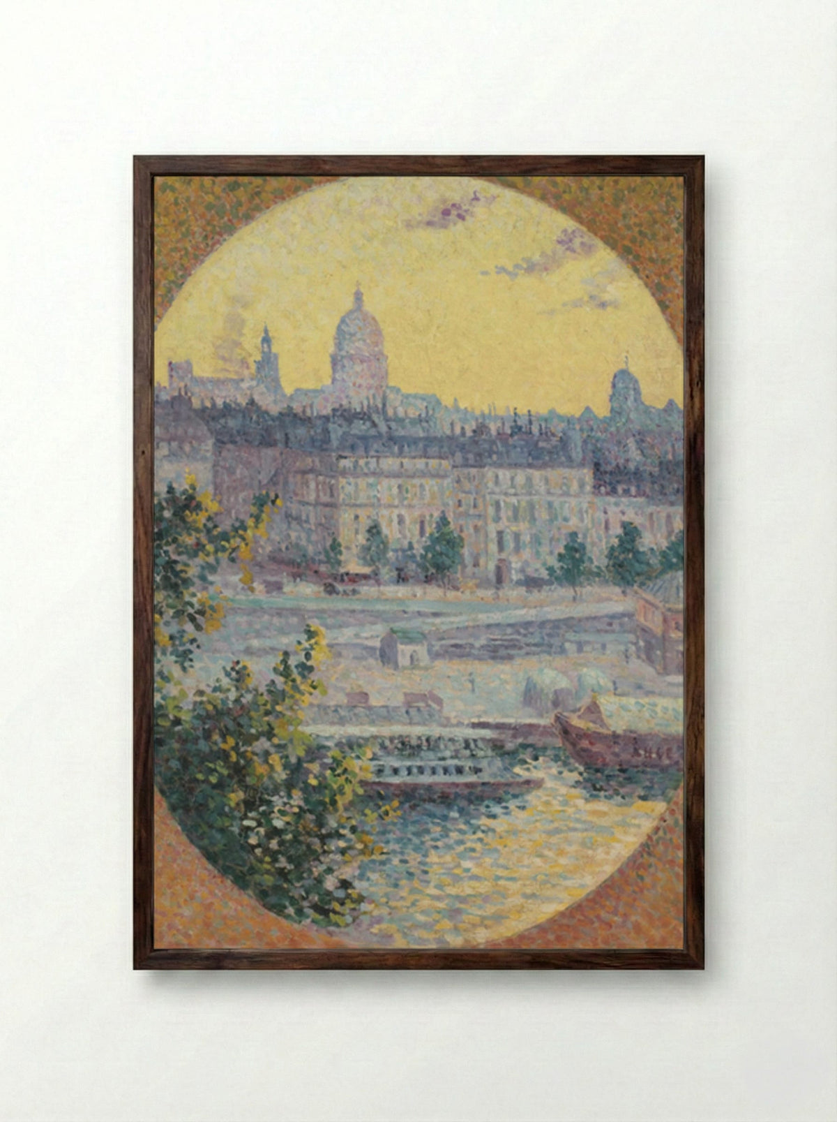 Le Quai Montebello Et La Colline Sainte-geneviève, Paris - Maximilien Luce - Framed Print Dark Wood