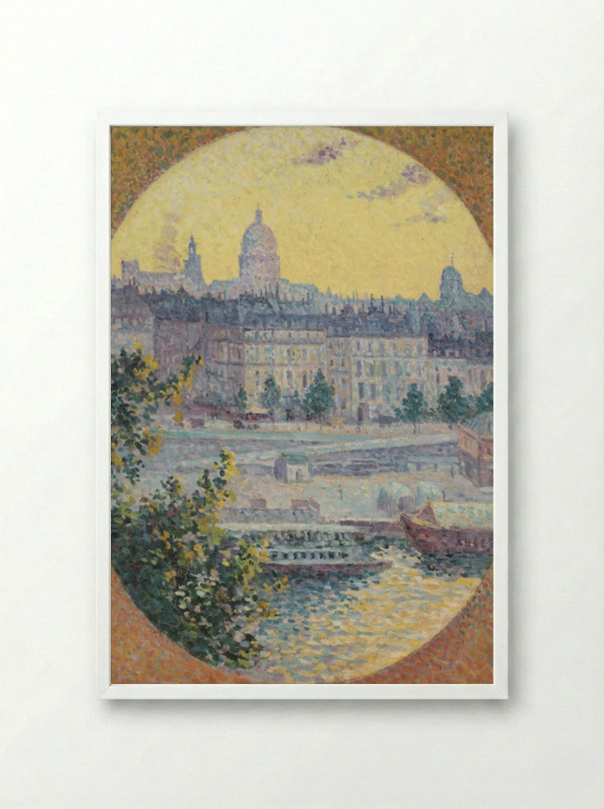 Le Quai Montebello Et La Colline Sainte-geneviève, Paris - Maximilien Luce - Framed Print White