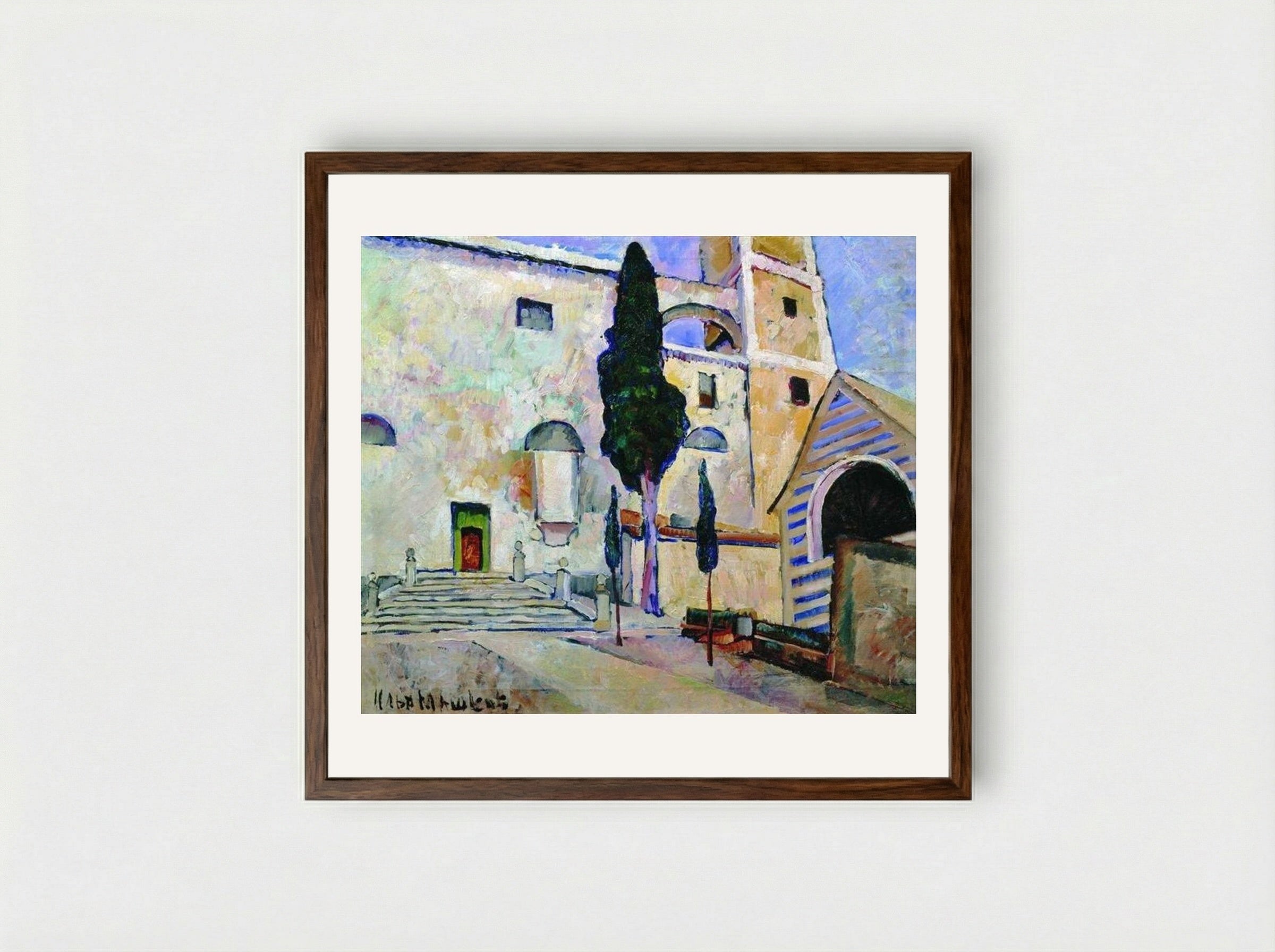 Cypress in the Cathedral Walls, Italy - Ilya Mashkov - Framed Print Dark Wood
