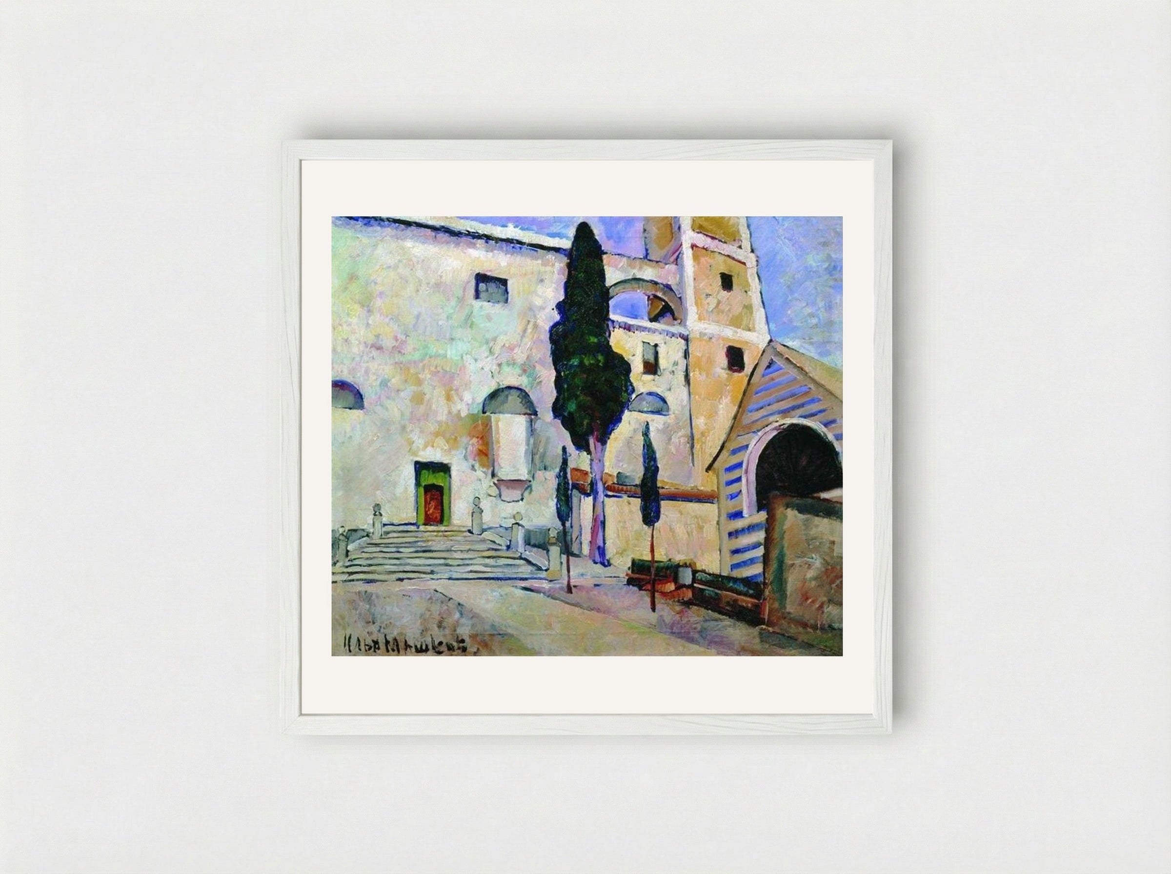 Cypress in the Cathedral Walls, Italy - Ilya Mashkov - Framed Print White