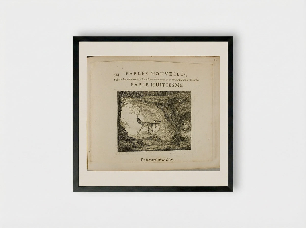 The Fox and the Lion - Claude Gillot - Framed Print Black