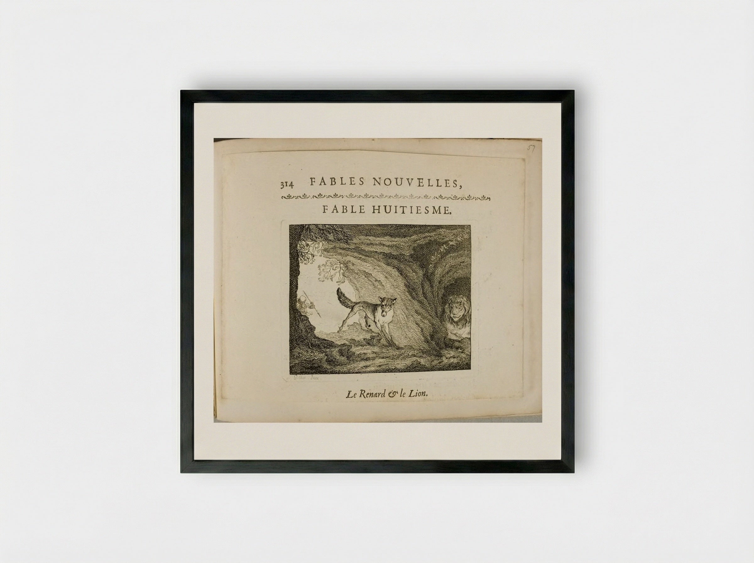 The Fox and the Lion - Claude Gillot - Framed Print Black