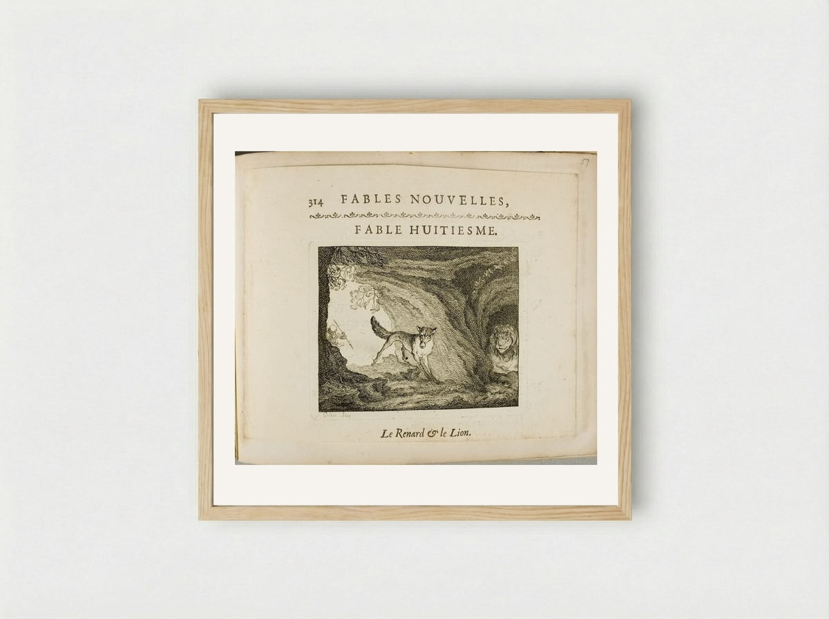The Fox and the Lion - Claude Gillot - Framed Print Wood
