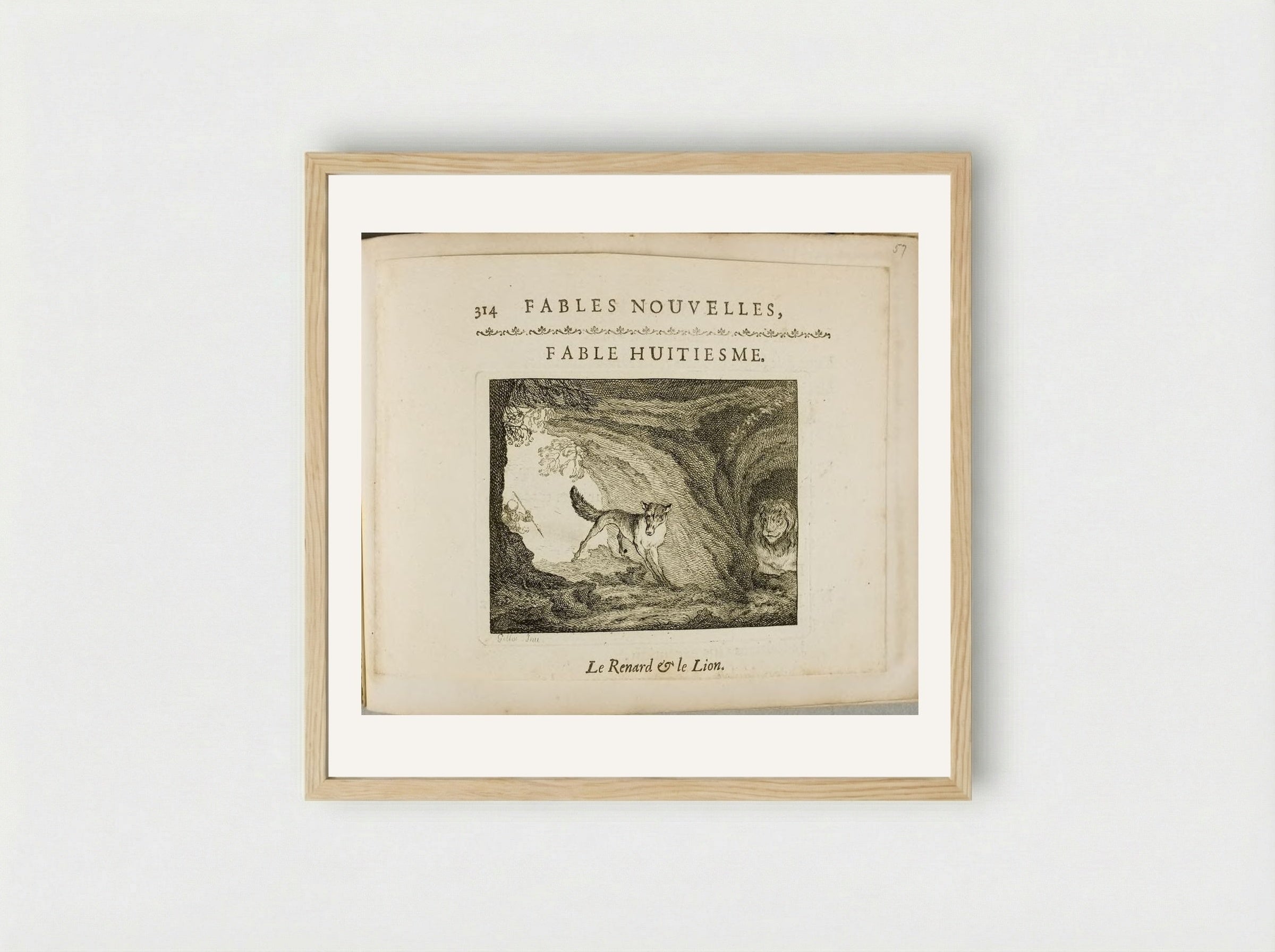 The Fox and the Lion - Claude Gillot - Framed Print Wood