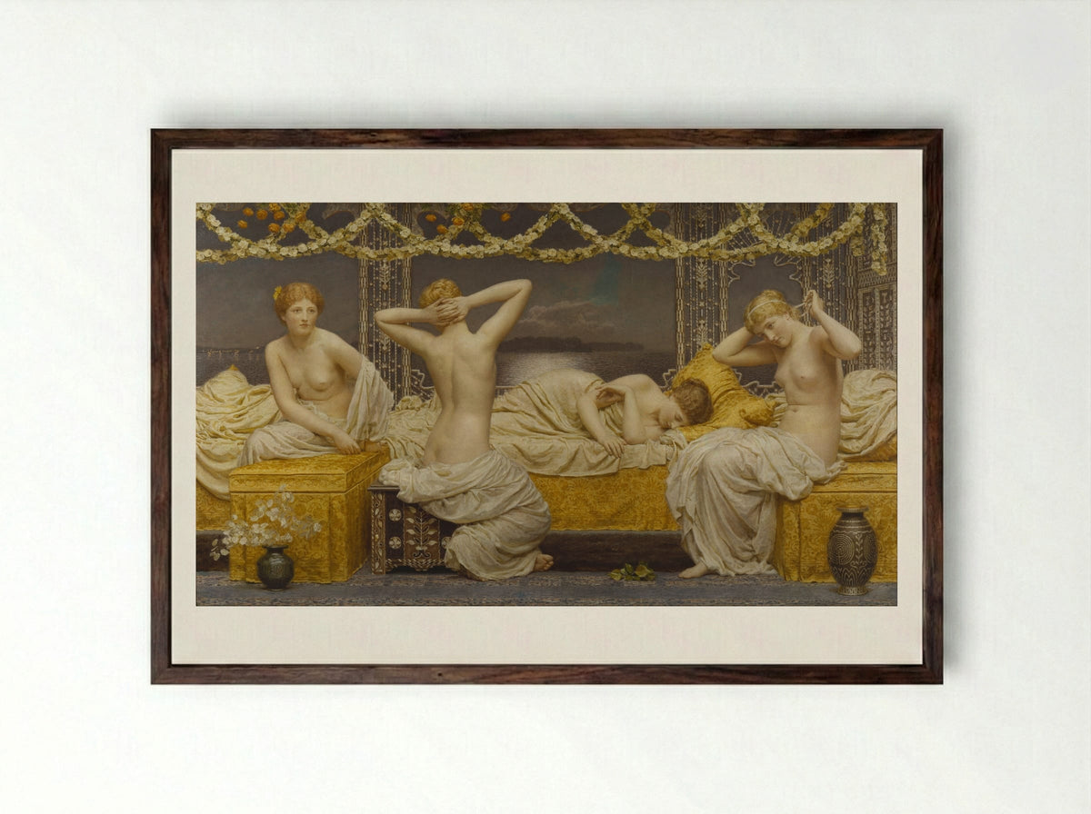 A Summer Night - Albert Joseph Moore - Framed Print Dark Wood