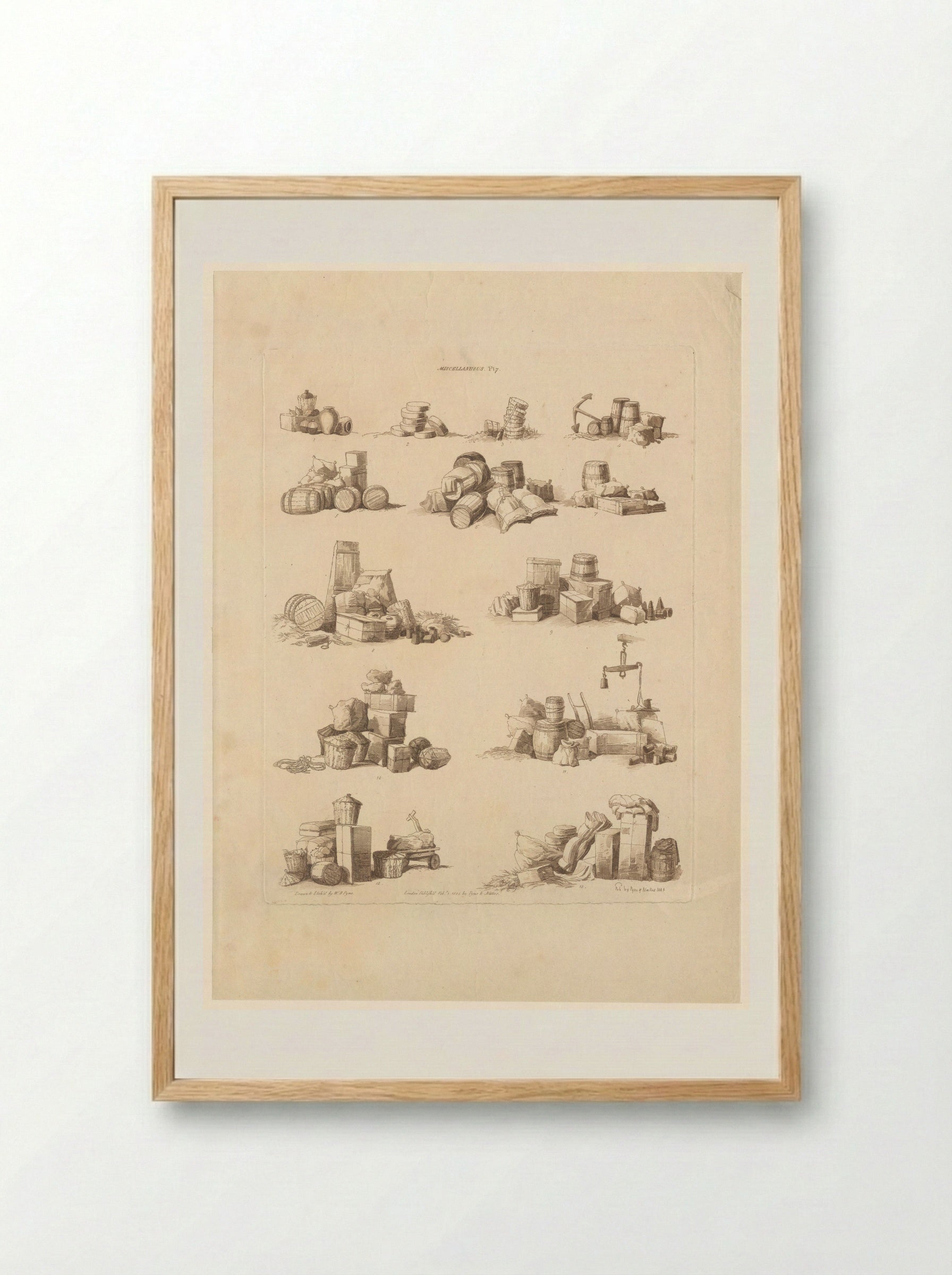 Dertien stapels met diverse containers - John Hill - Framed Print Wood