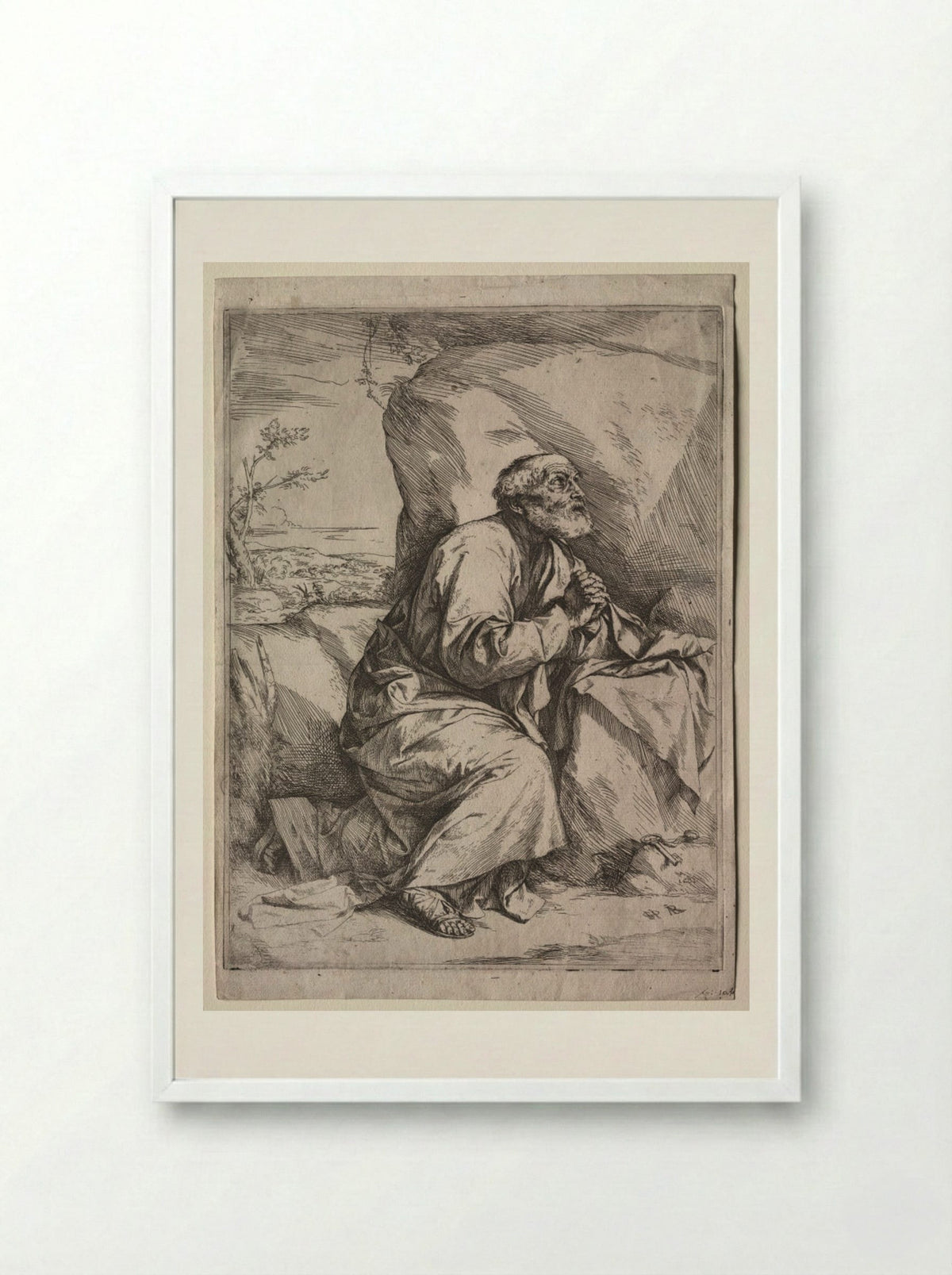 The Penitent St. Peter - Jusepe de Ribera - Framed Print White