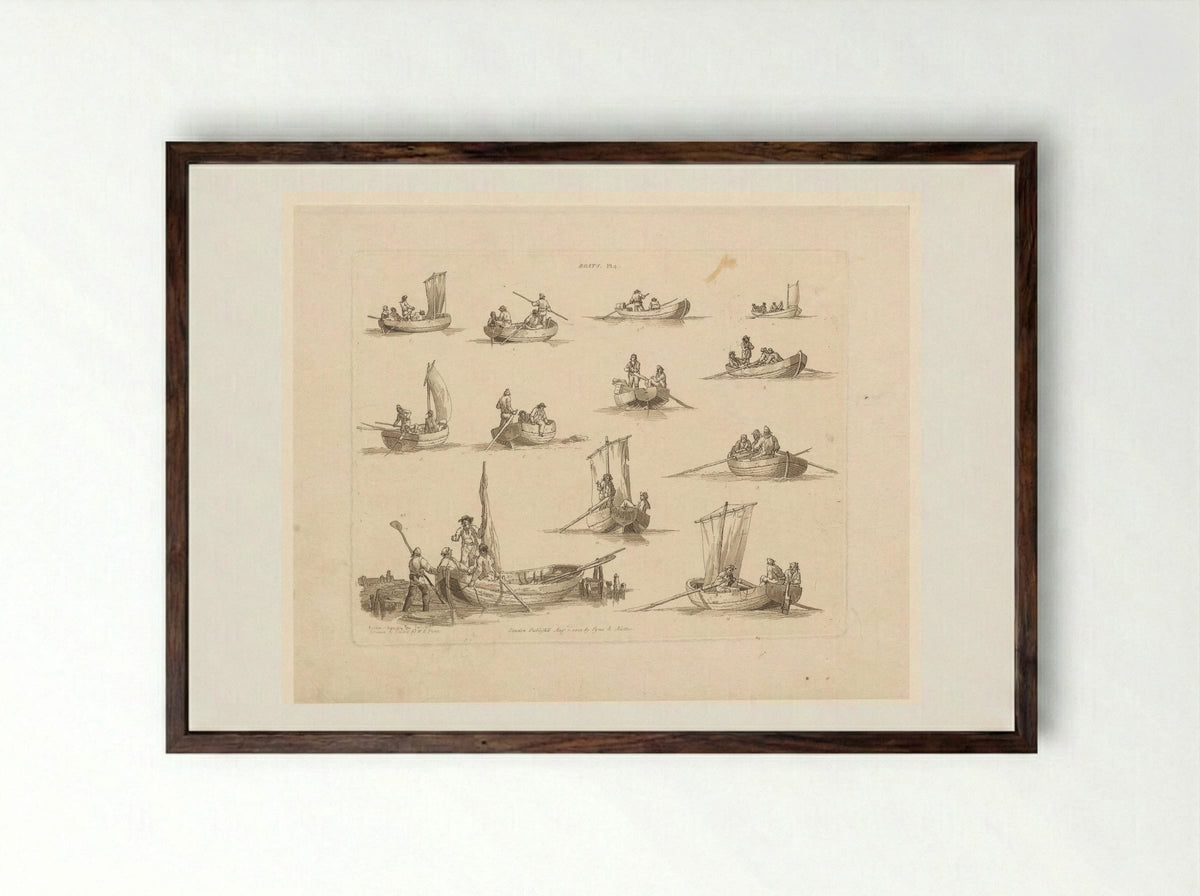 Boats, Plate 4 - John Hill - Framed Print Dark Wood