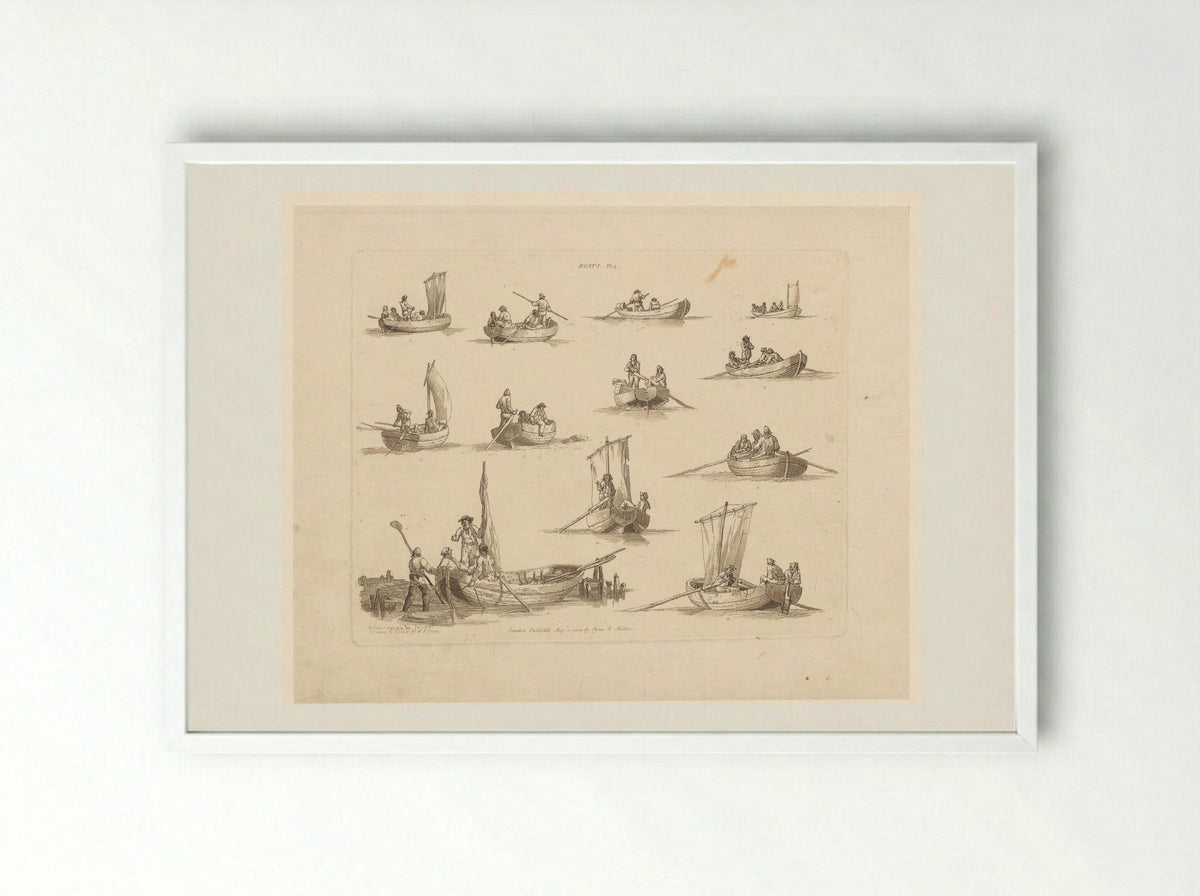 Boats, Plate 4 - John Hill - Framed Print White