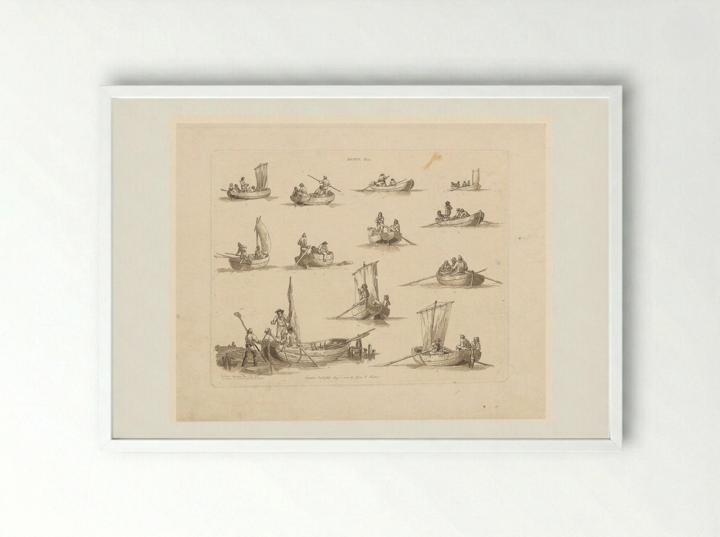 Boats, Plate 4 - John Hill - Framed Print White