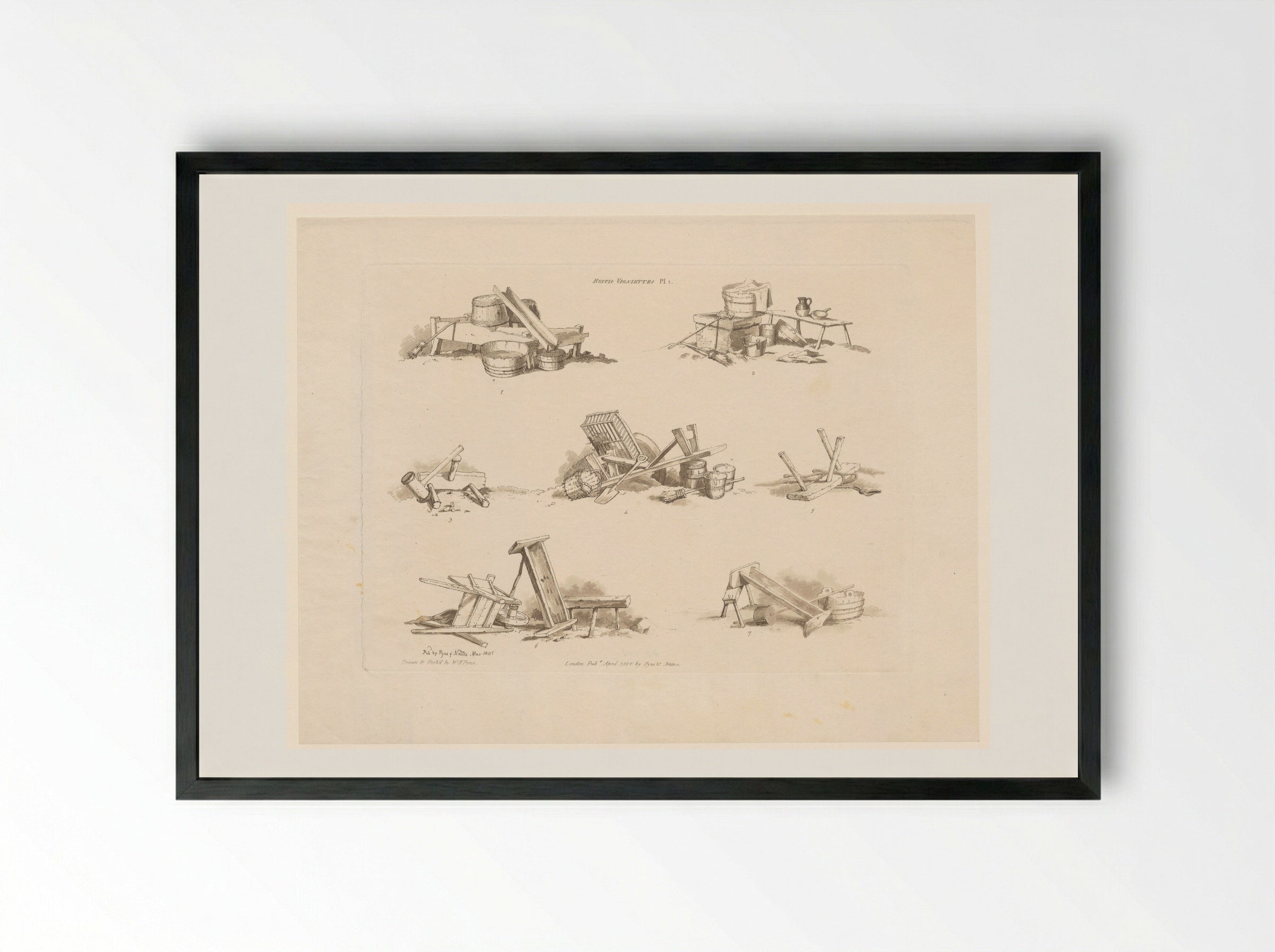 Rustic Vignettes, Plate 1 - William Henry Pyne - Framed Print Black