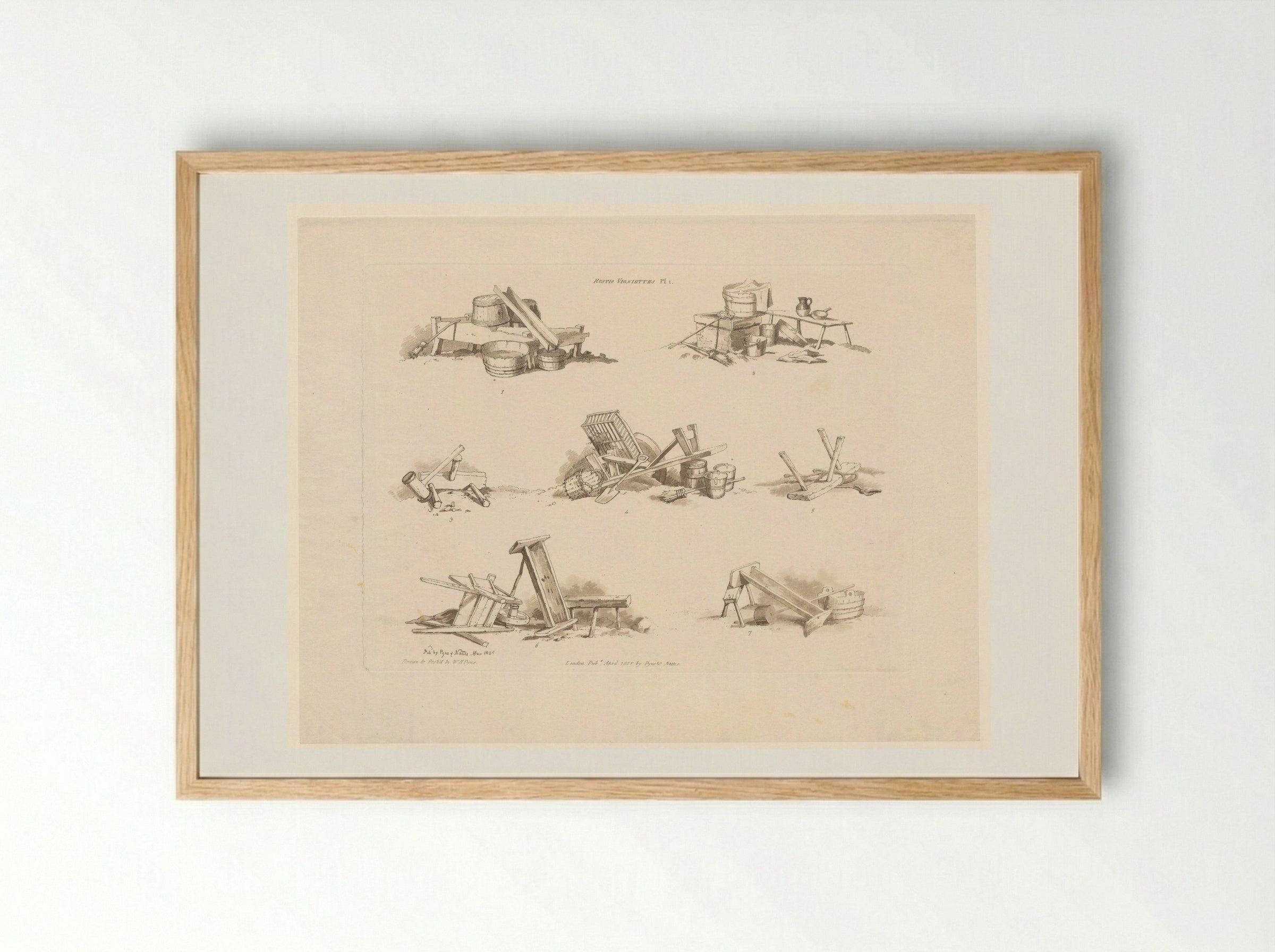 Rustic Vignettes, Plate 1 - William Henry Pyne - Framed Print Wood